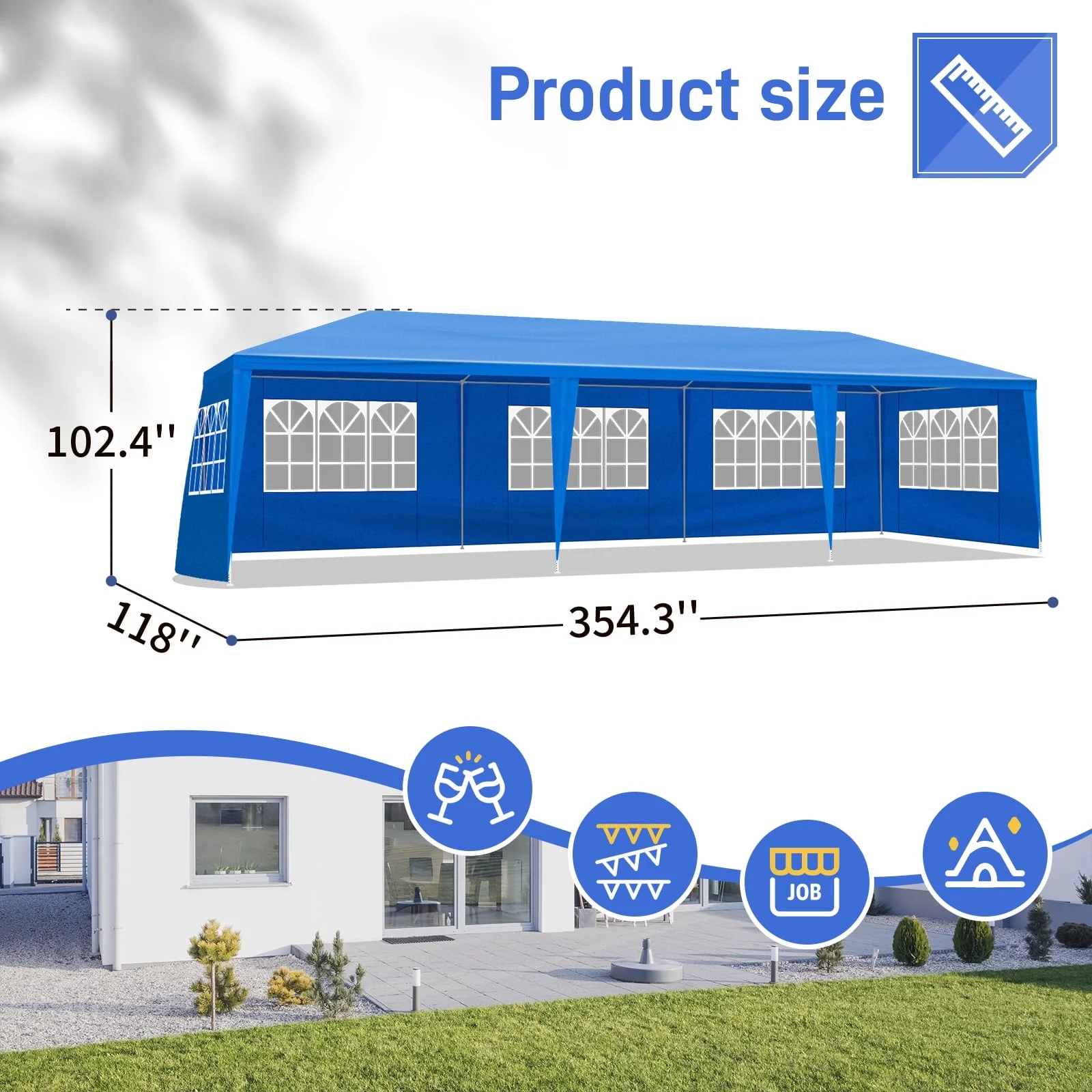 10'x30' Outdoor Party Tent with 8 Removable Sidewalls, Waterproof Canopy Patio Wedding Gazebo, Blue