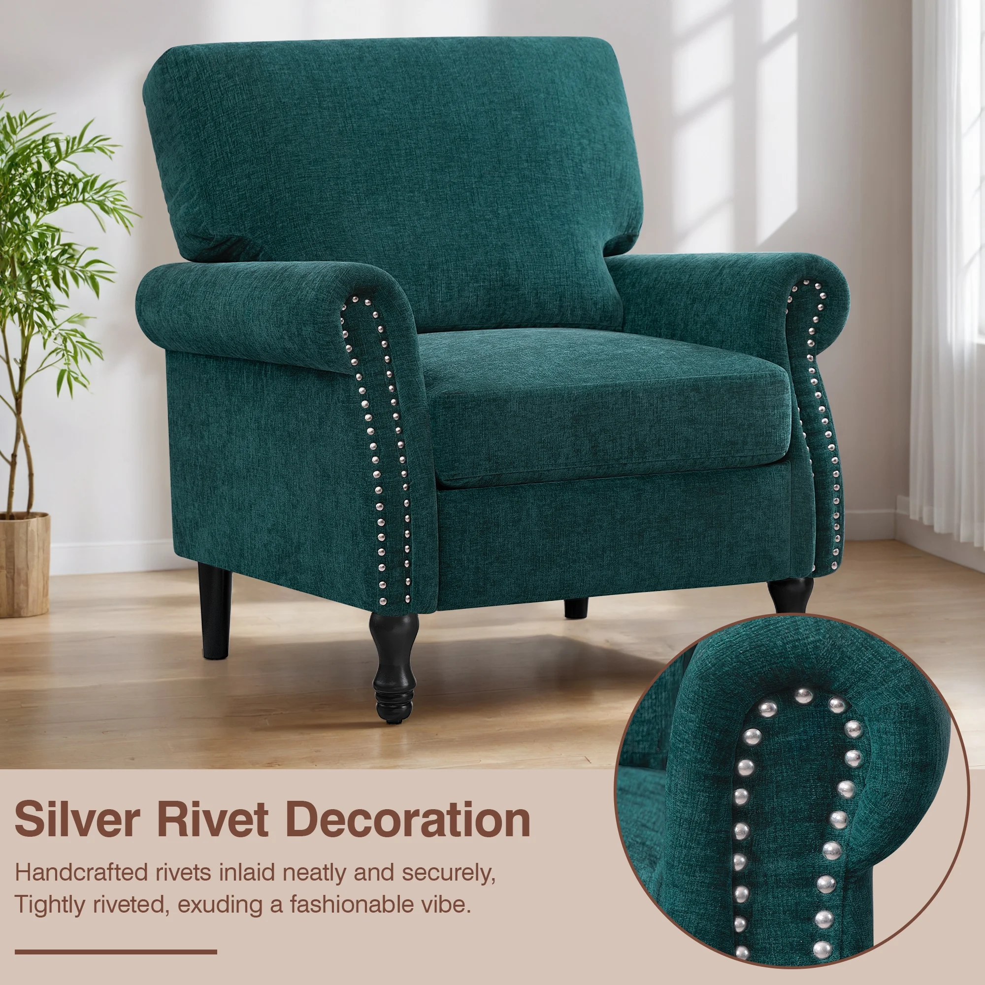 COOLHUT Modern Accent Chair Armchair, Linen Fabric Upholstered Comfy Single Sofa with Solid Wood Frame for Living Room, Gray - Image 29
