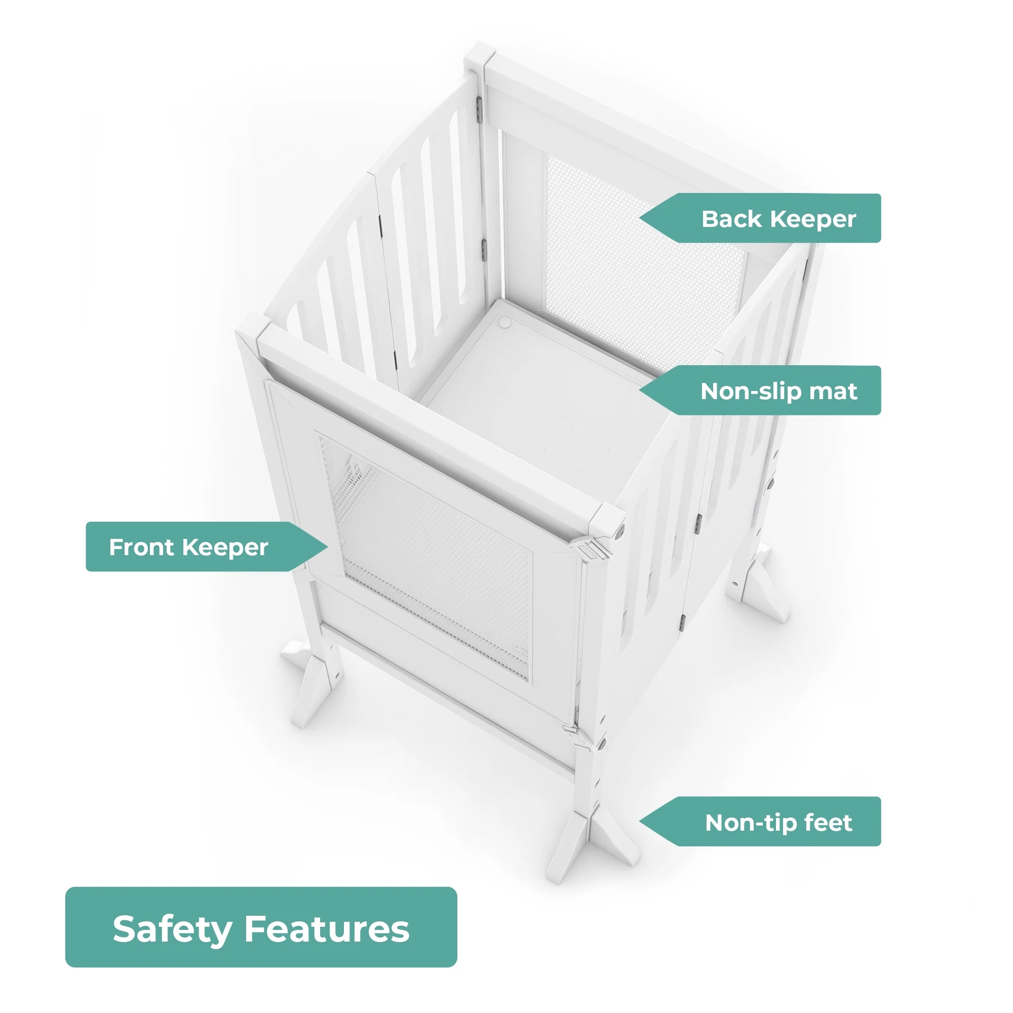 Guidecraft Contemporary Kitchen Helper Step Stool - White: Adjustable, Folding Montessori Toddler Tower - Safety Learning Furniture - Image 4