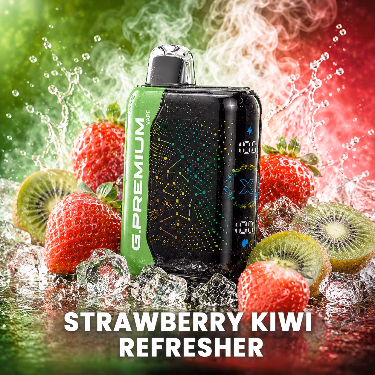 GEEK BAR PREMIUM 60 000 puffów – wariant Strawberry Kiwi Refresher; 10 smaków, Dual Mesh, 28 ml, 800 mAh