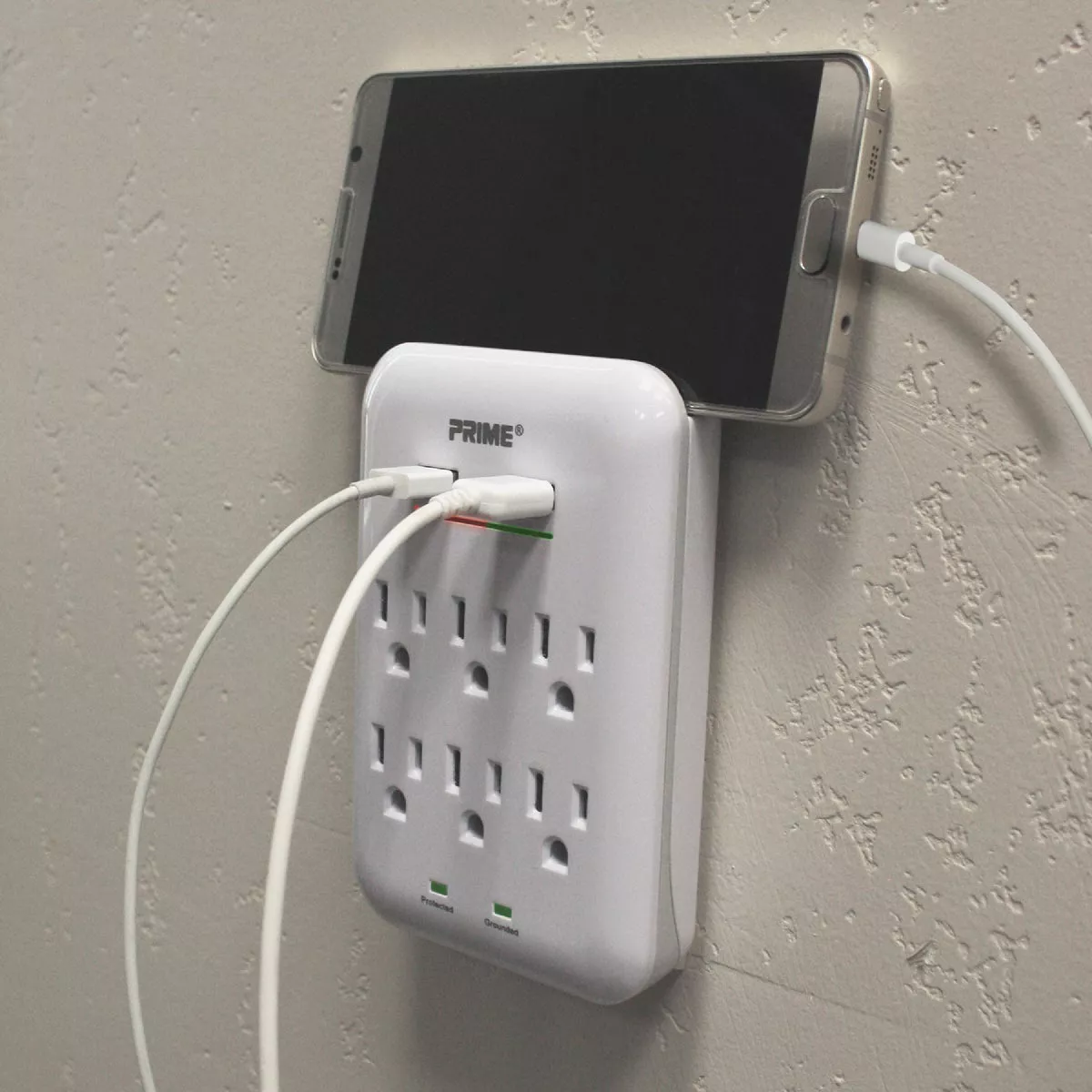Prime Wire & Cable 6 Power & 2 USB White Wall Charger
