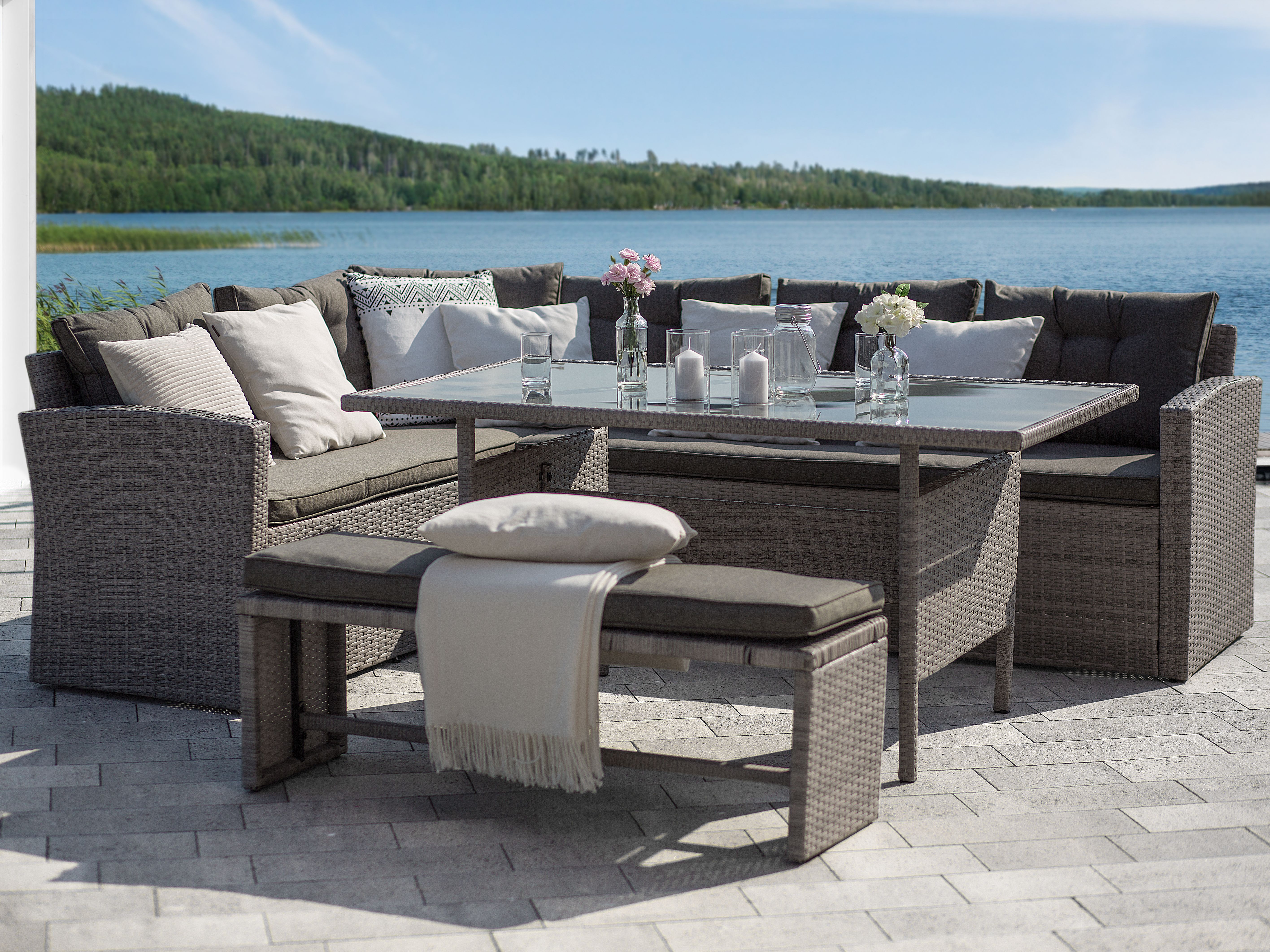 Garden Lounge Set with Table 8 Seater VITERBO with Cushions PE Rattan Grey