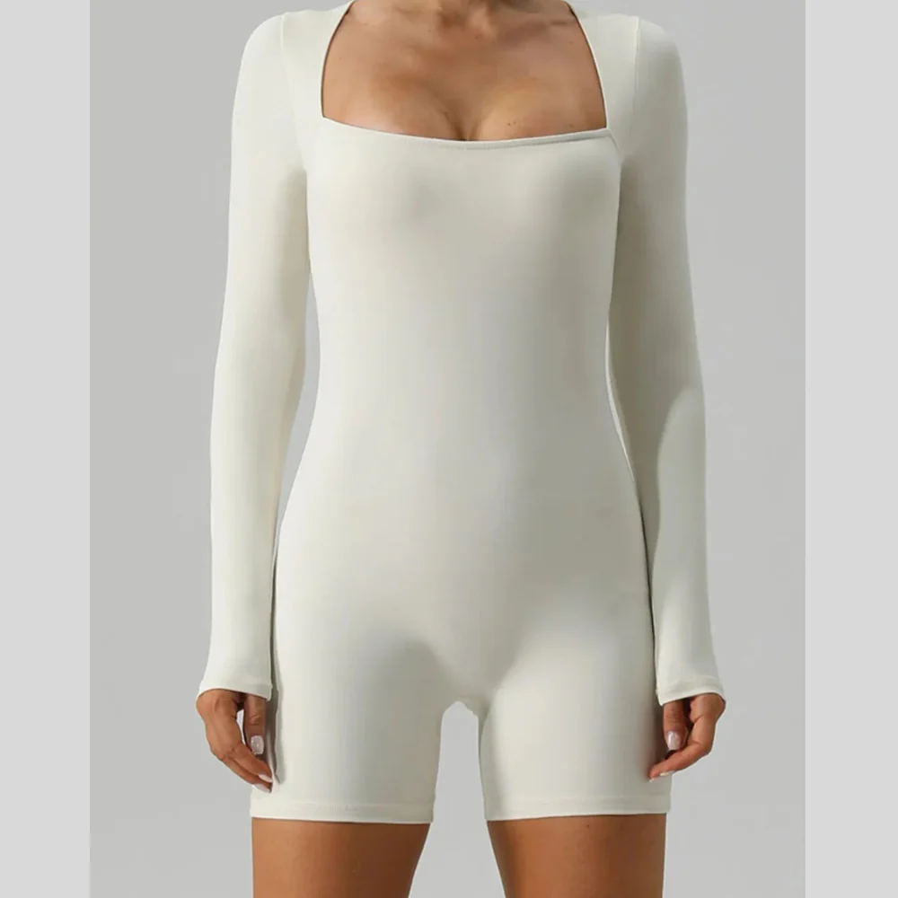 Square Neck Long Sleeve Active Romper - ZKZOOK