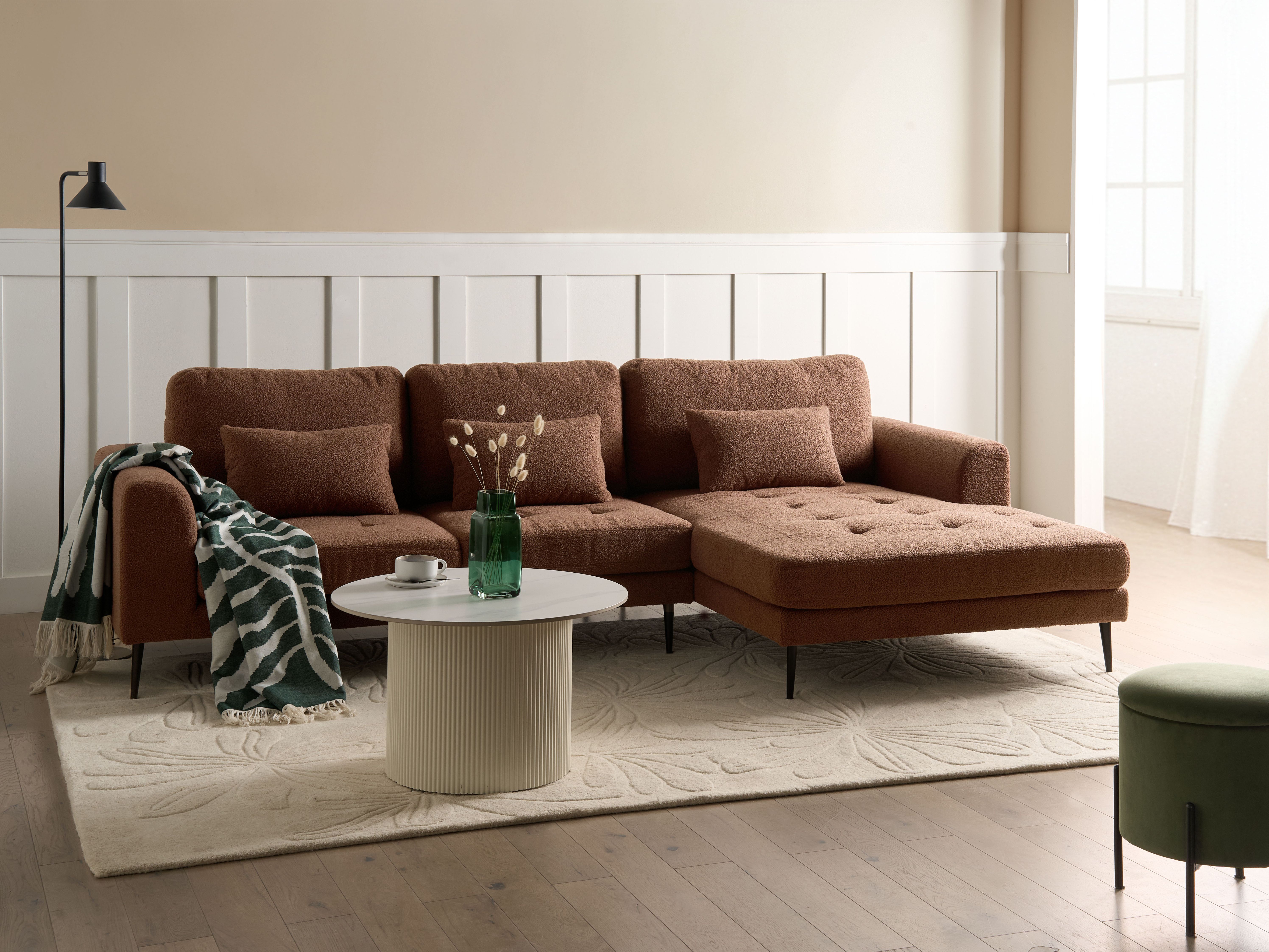 Corner Sofa 3 Seater FLAM Boucle Brown Left Hand