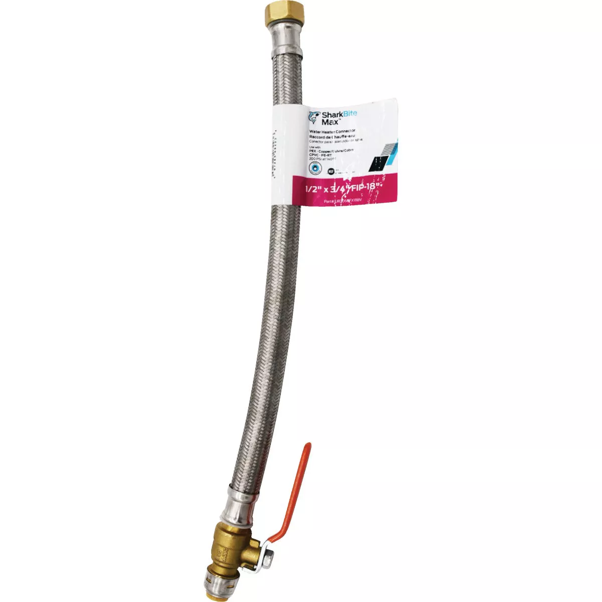SharkBite 1/2 In. BV x 3/4 In. FIP x 18 In. L Stainless Steel Flex Water Heater Low Lead Ball Valve
