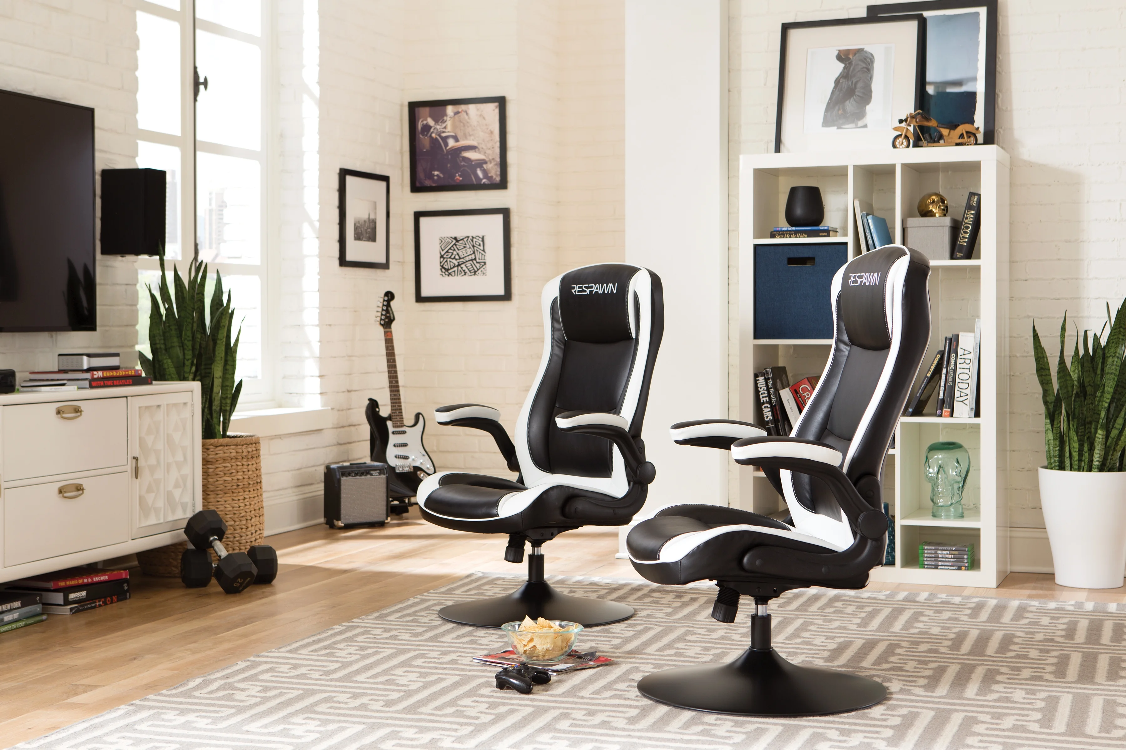 RESPAWN 800 Swivel Rocker Gaming Chair - Ergonomic Floor Gaming Seat with Lumbar Support, Flip Up Armrest, High Back, Pedestal Base, Comfortable No Wheels Console Video Game Rocker Chair - Red - Image 31