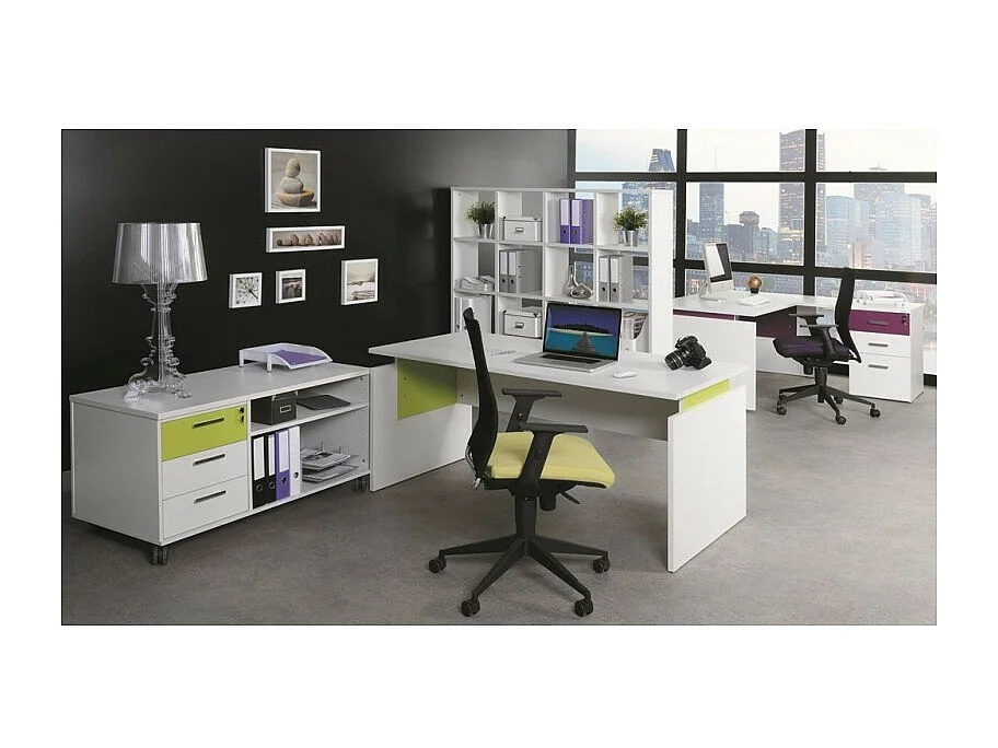 Armoire de bureau bas blanc et naturel Hublo