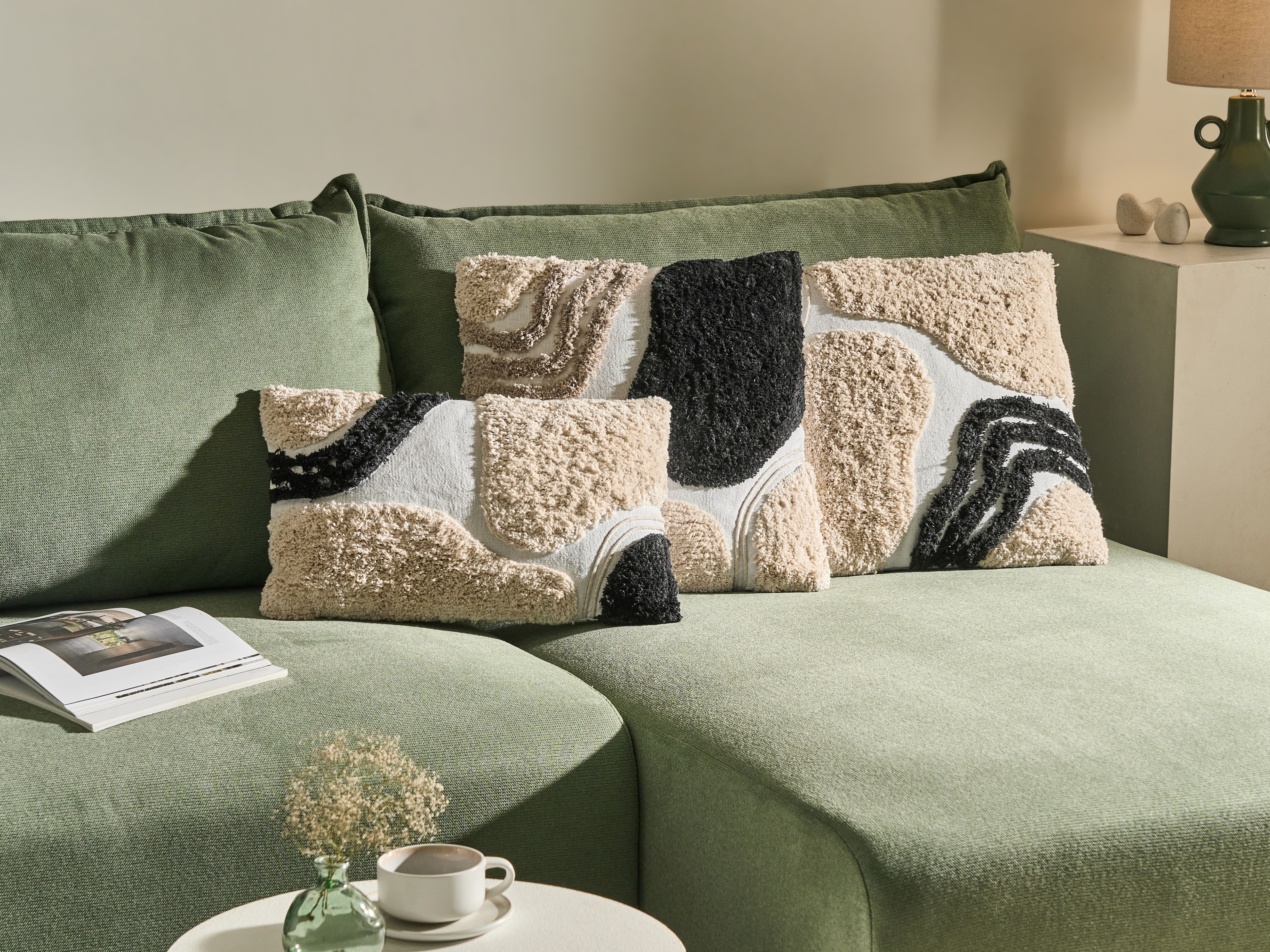 Set of 3 Decorative Cushions ALSTONIA Cotton 30 x 50 cm 45 x 45 cm Black Abstract Pattern