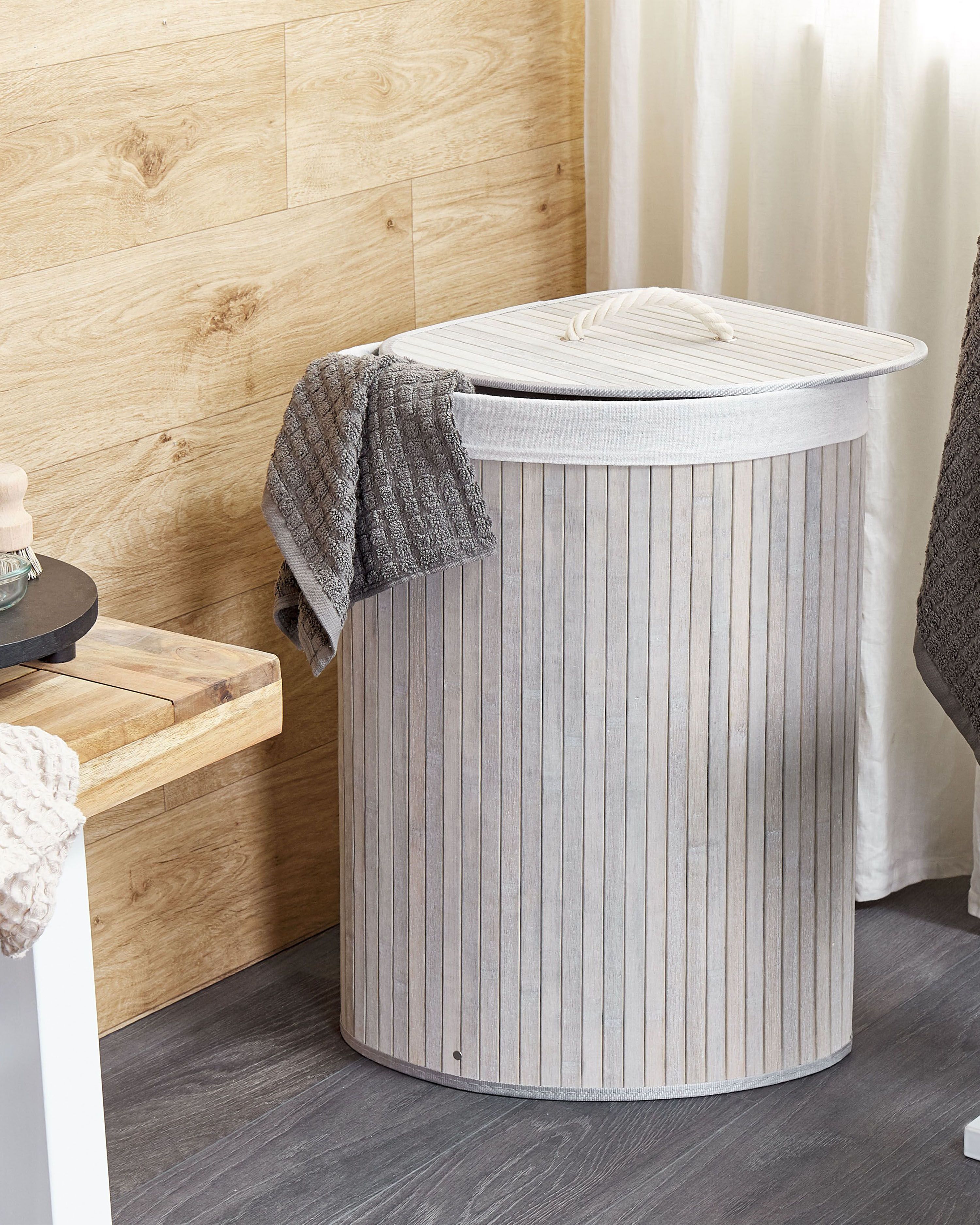 Laundry Basket MATARA Bamboo Light Grey 57 L