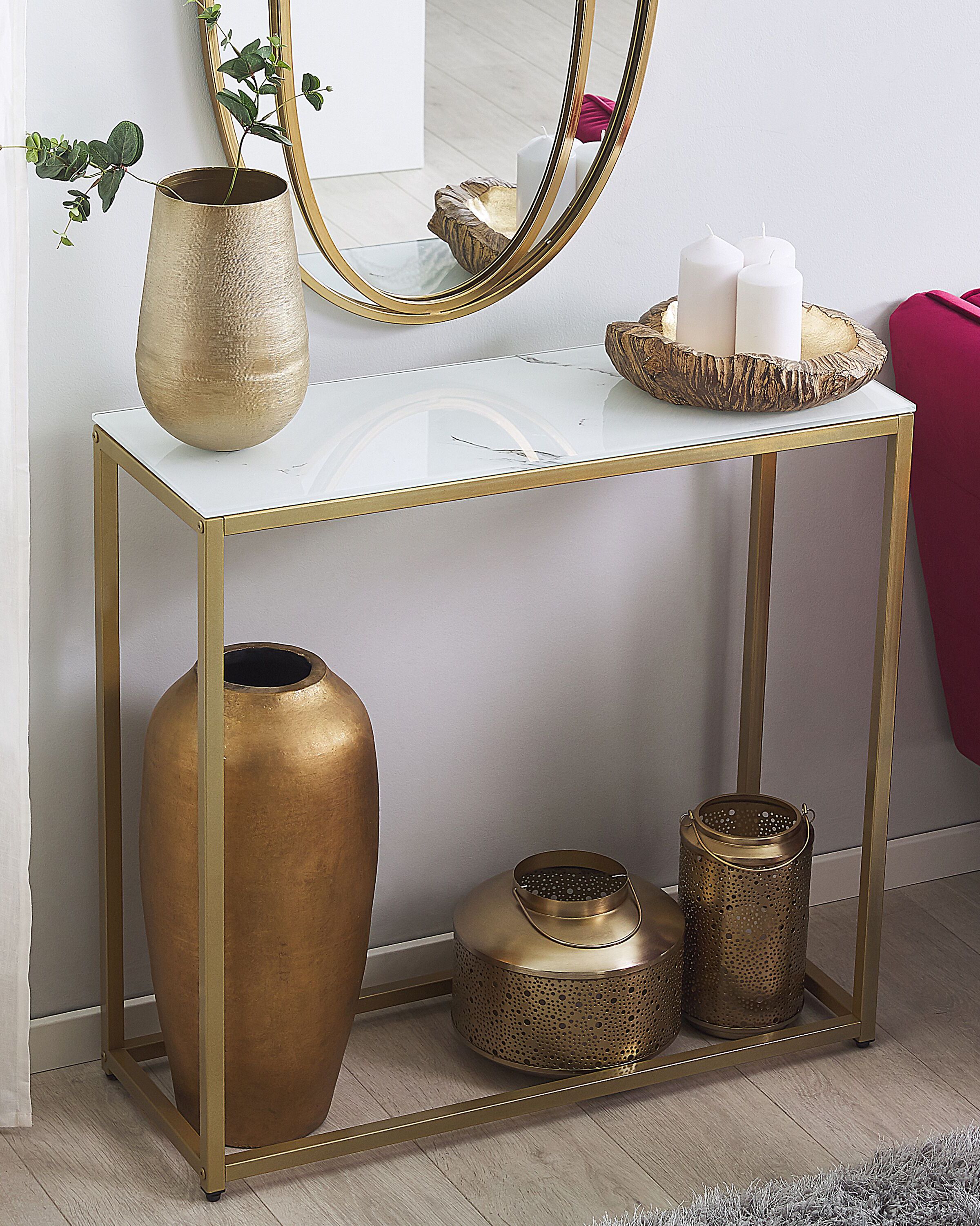 Console Table DELANO Tempered Glass Marble/ Gold