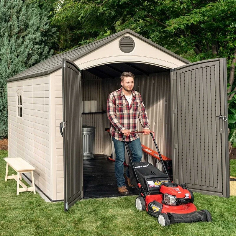 Plastic Storage Shed, 8 ft. W x 12.5 ft. D, Desert Tan And Dark Brown - Image 4 Plastic Storage Shed, 8 ft. W x 12.5 ft. D, Desert Tan And Dark Brown - Image 4