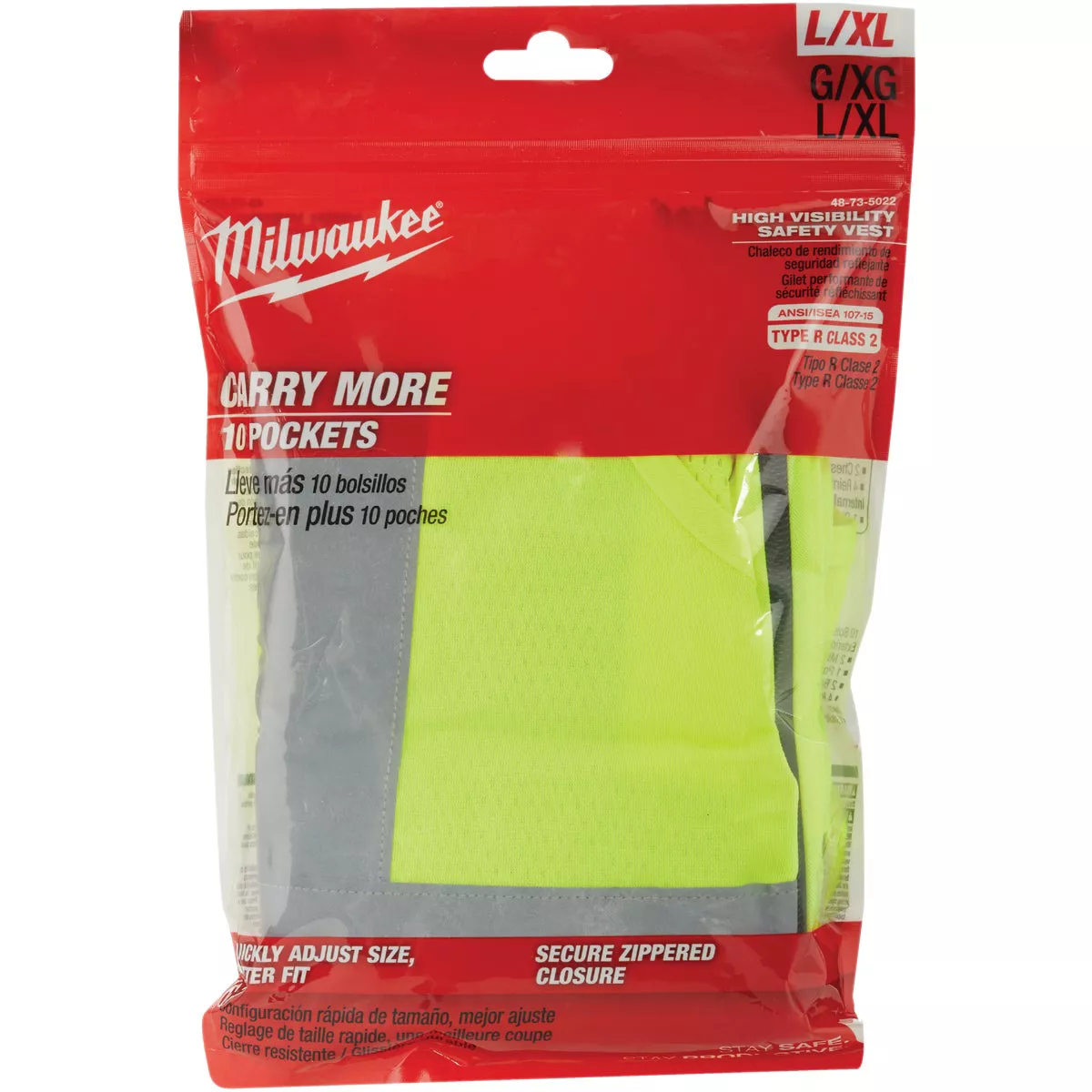 Milwaukee ANSI Class 2 Hi Vis Yellow Safety Vest, Large/XL