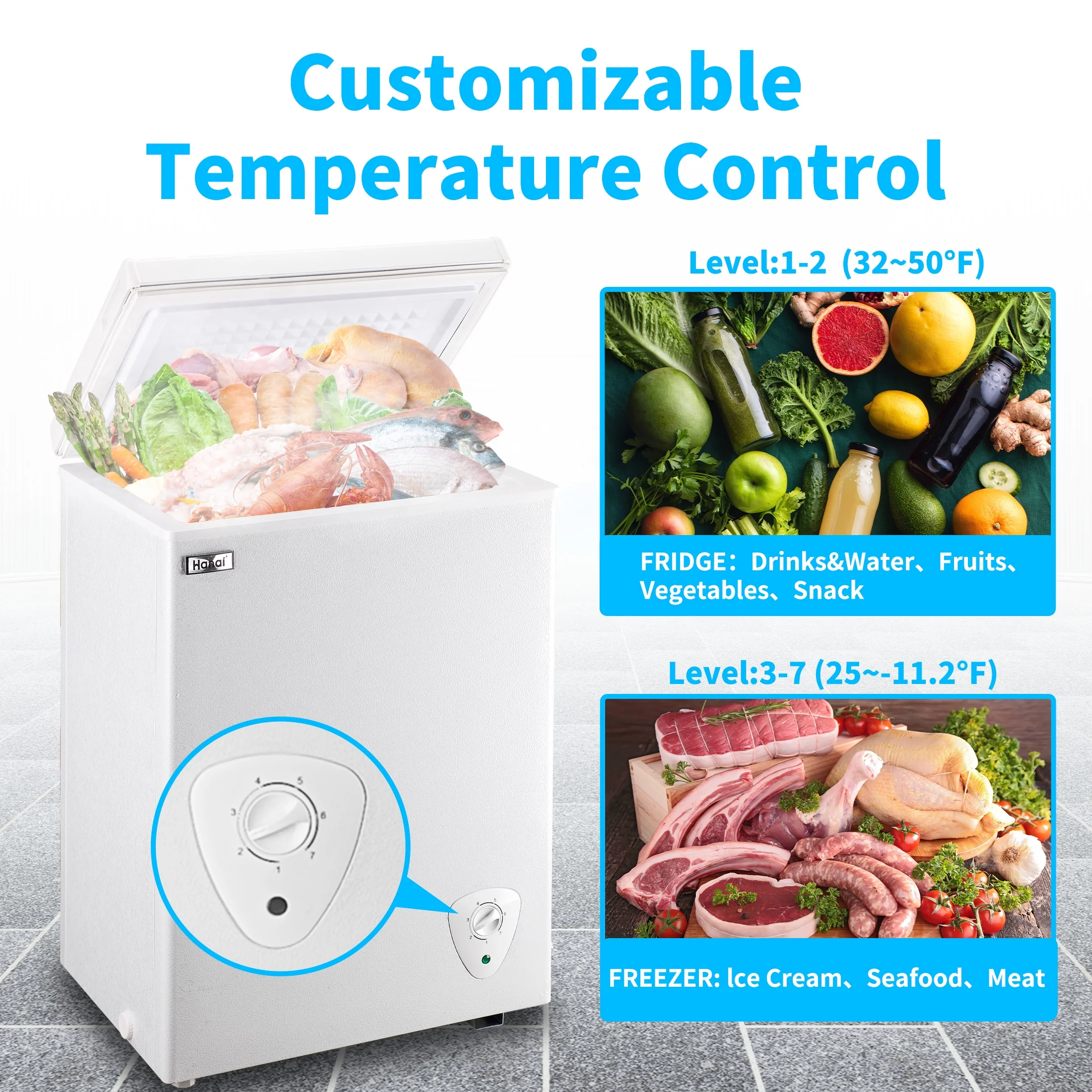 WANAI 3.5 Cu.ft,Chest Freezer,Deep Freezer,Removable Storage Basket Freezer,White - Image 9