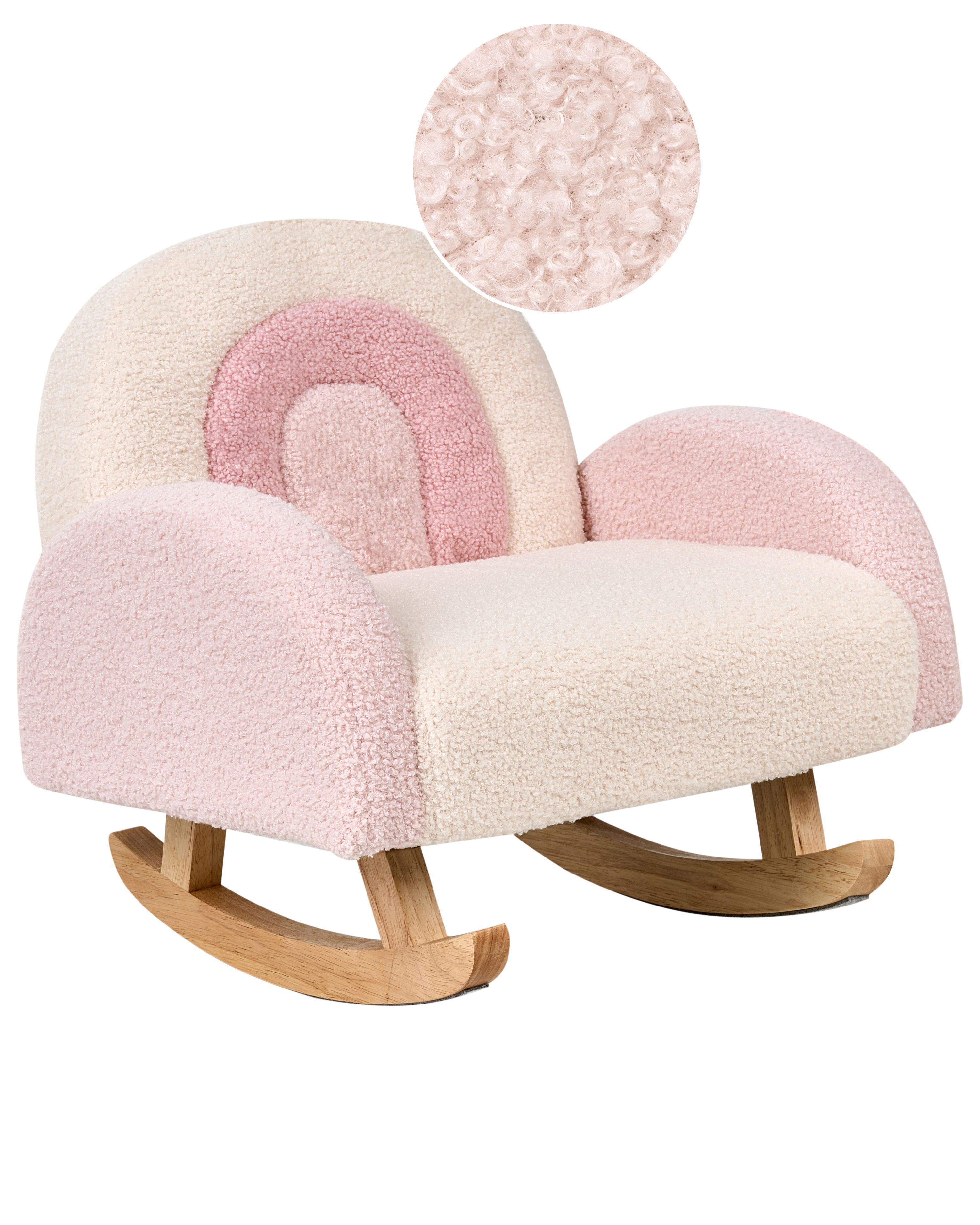 Kids Rocking Chair Rainbow OMBO Boucle Pastel Pink