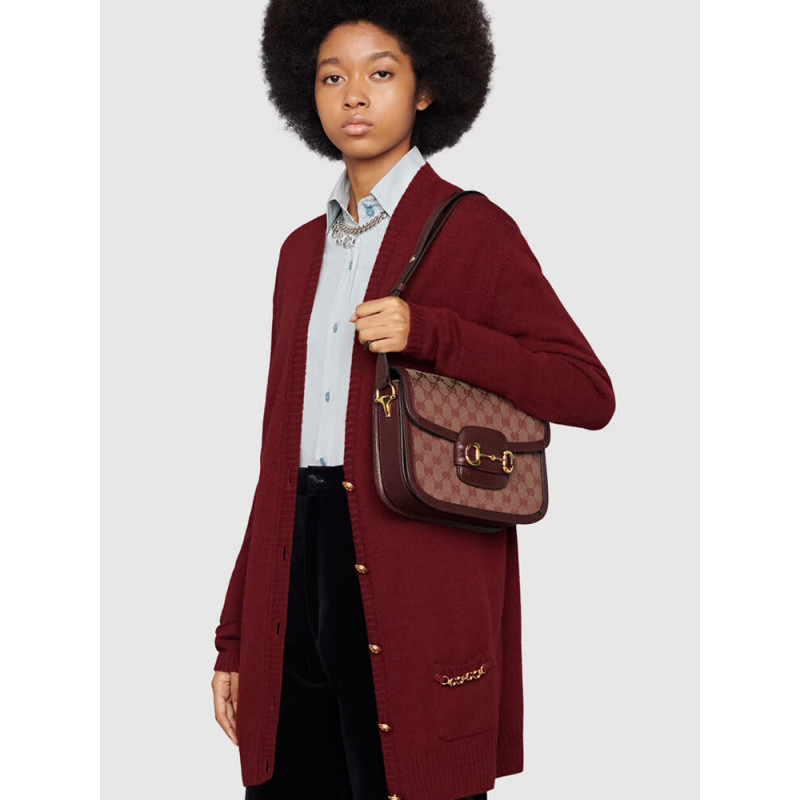 Replica Gucci Horsebit 1955 Small Bag 602204 In Burgundy Gg Canvas1:1High-quality replica