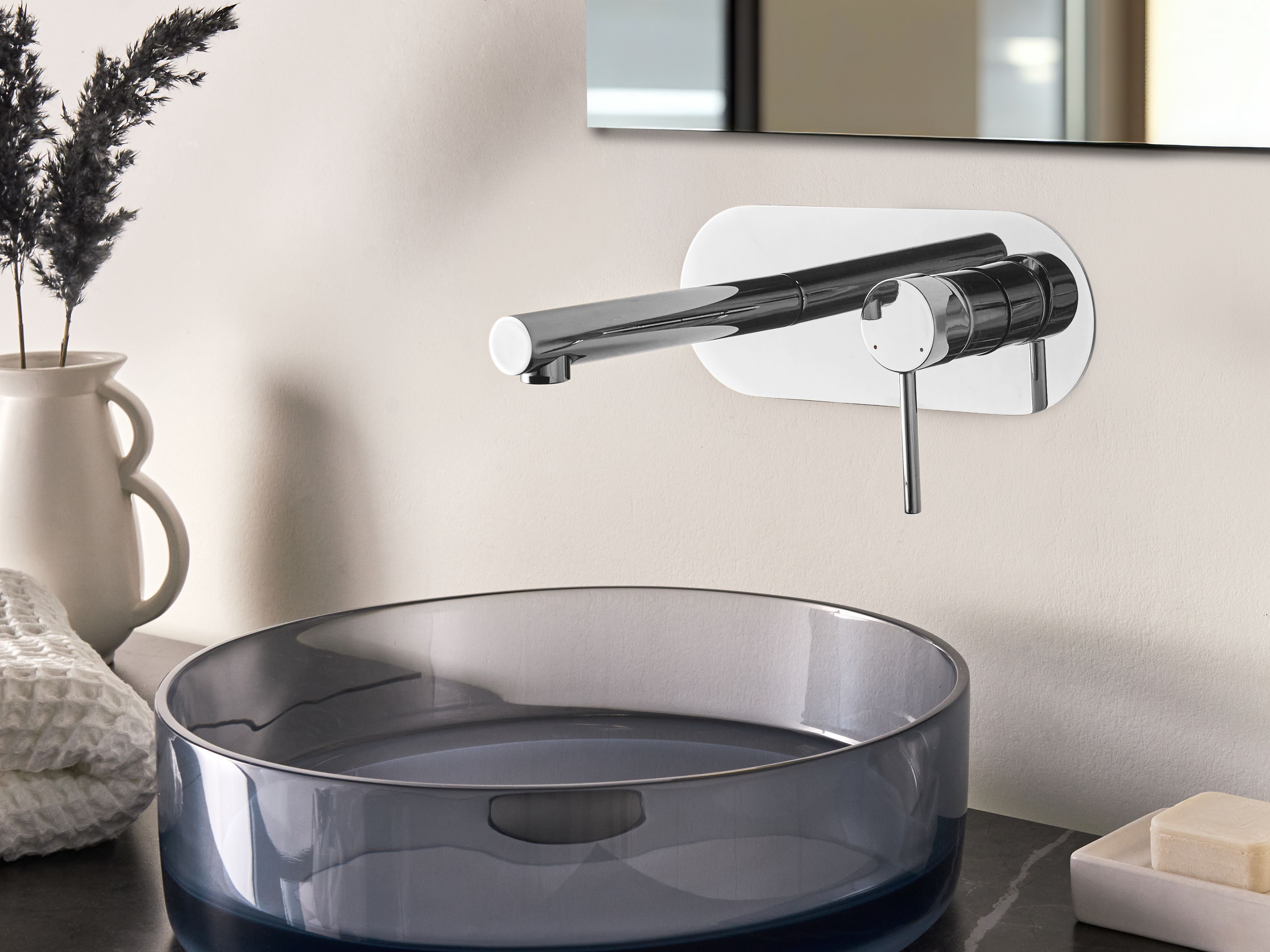 Wall Mounted Basin Mixer Tap CLAVIJO Brass Silver
