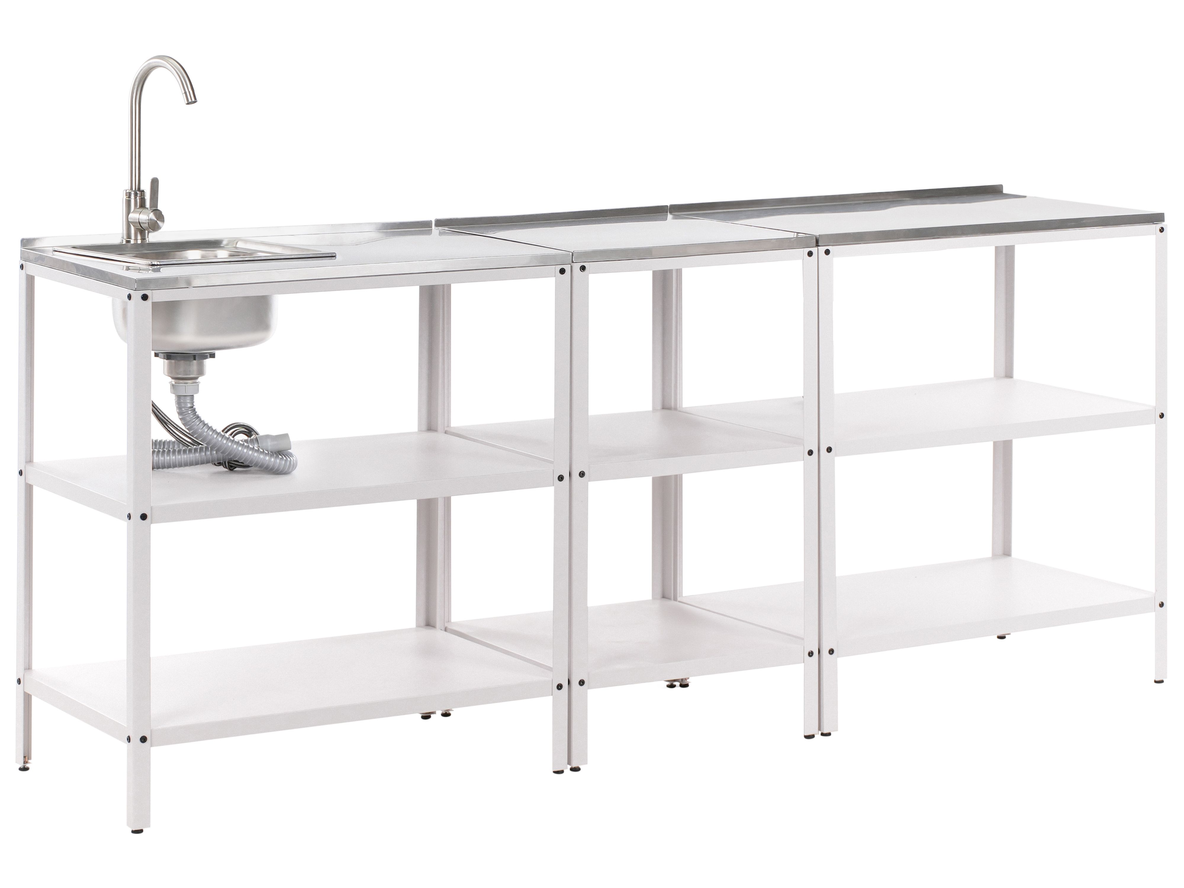 3 Piece Outdoor Kitchen Set with Sink VILAMA Metal White