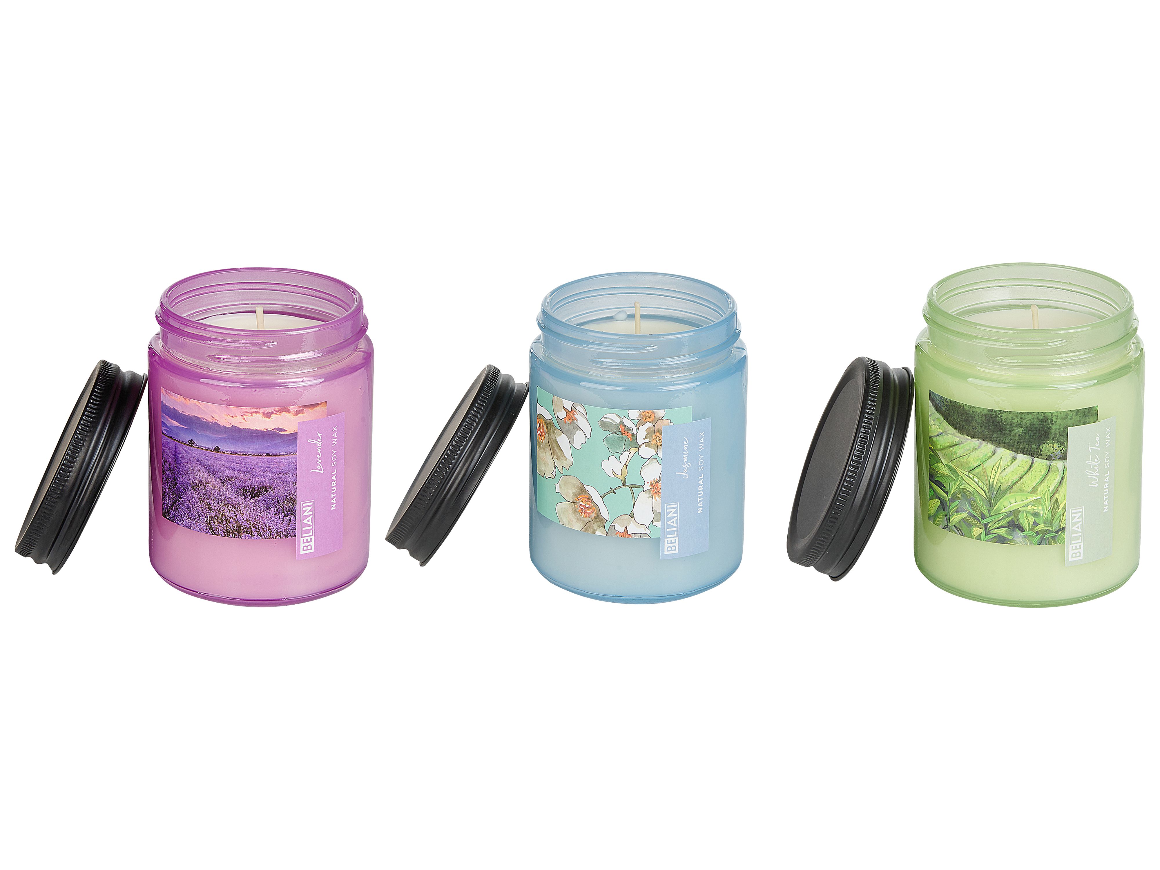 Set of 3 Scented Candles FRUITY BLOOM Soy Wax Fresh Notes Floral Notes