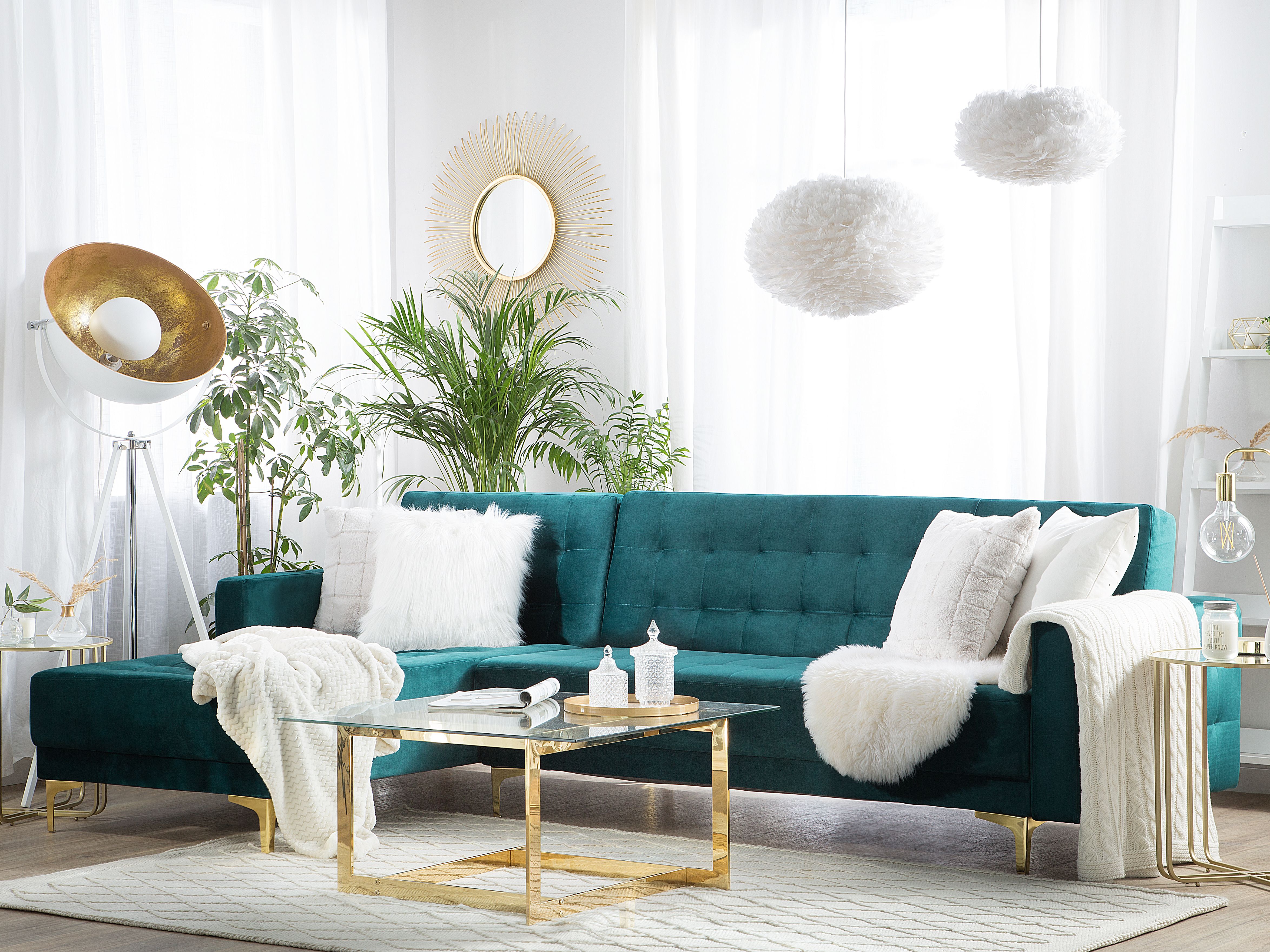 Modular Corner Sofa Bed 4 Seater ABERDEEN Velvet Teal Right Hand