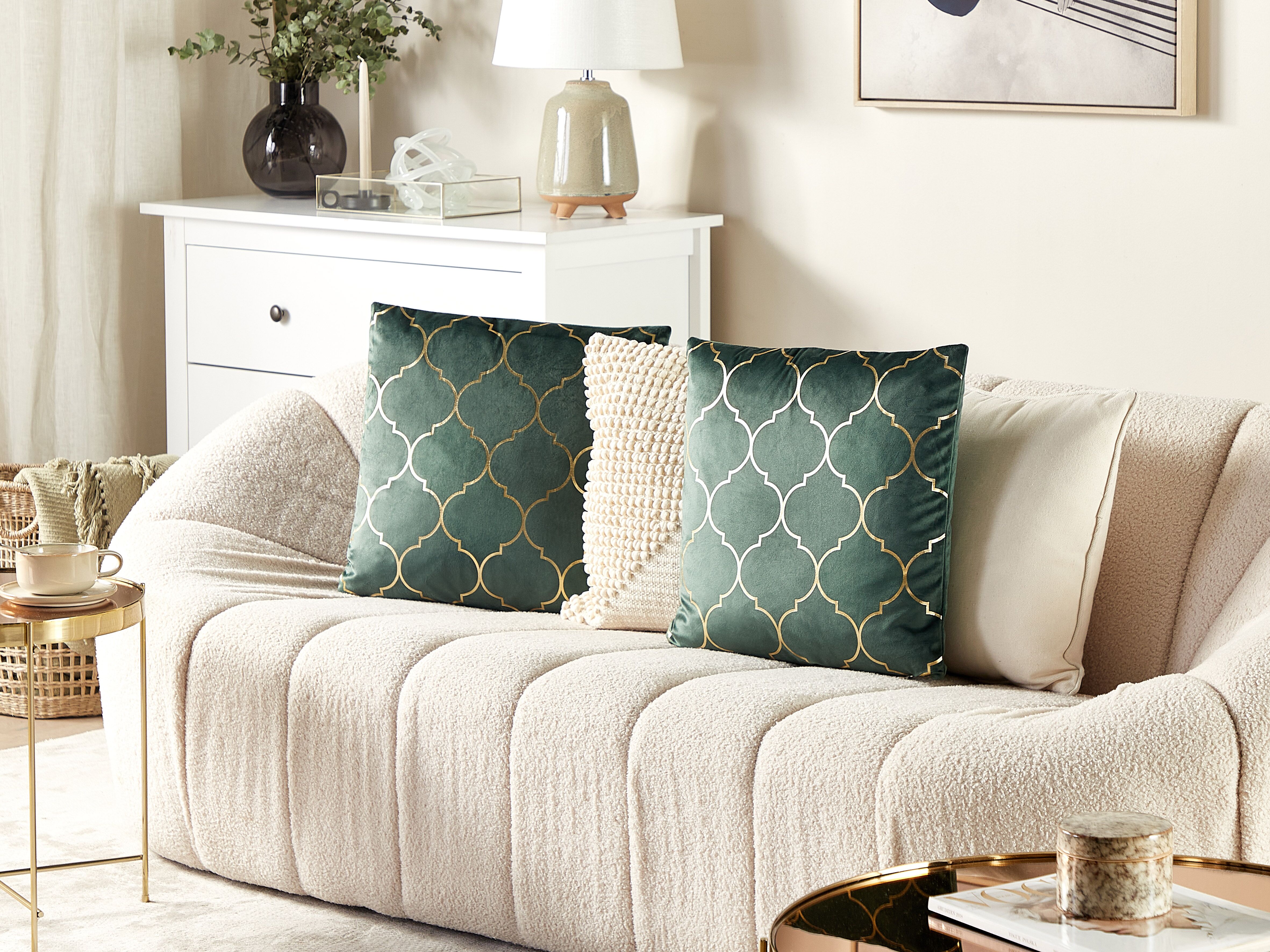 Set of 2 Decorative Cushions ALYSSUM Velvet 45 x 45 cm Dark Green Trellis Pattern