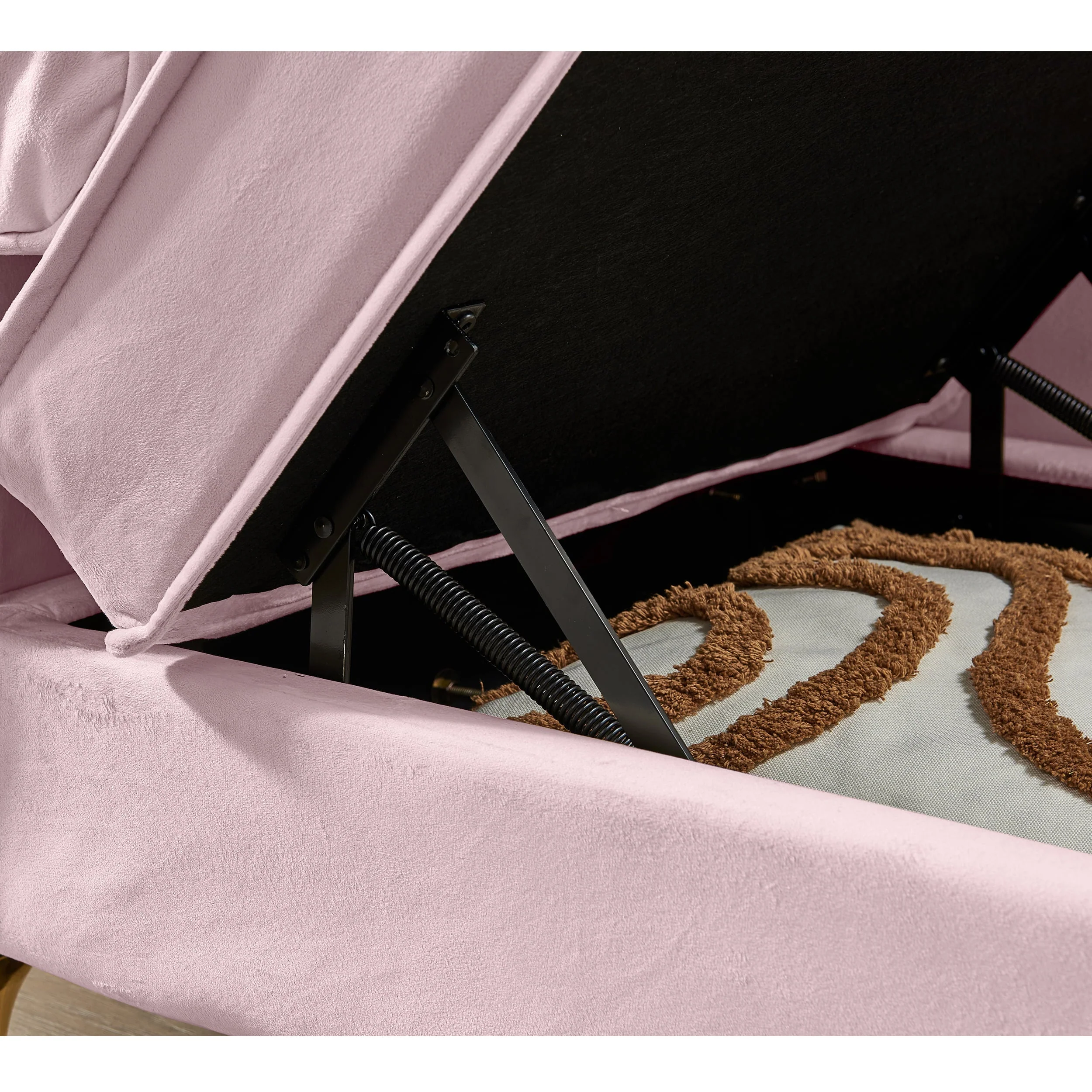 60.6" Velvet Chaise Lounge with Storage, Small Sofa Trimmed with Solid Metal Legs with 1 Pillow, Pink - Image 13