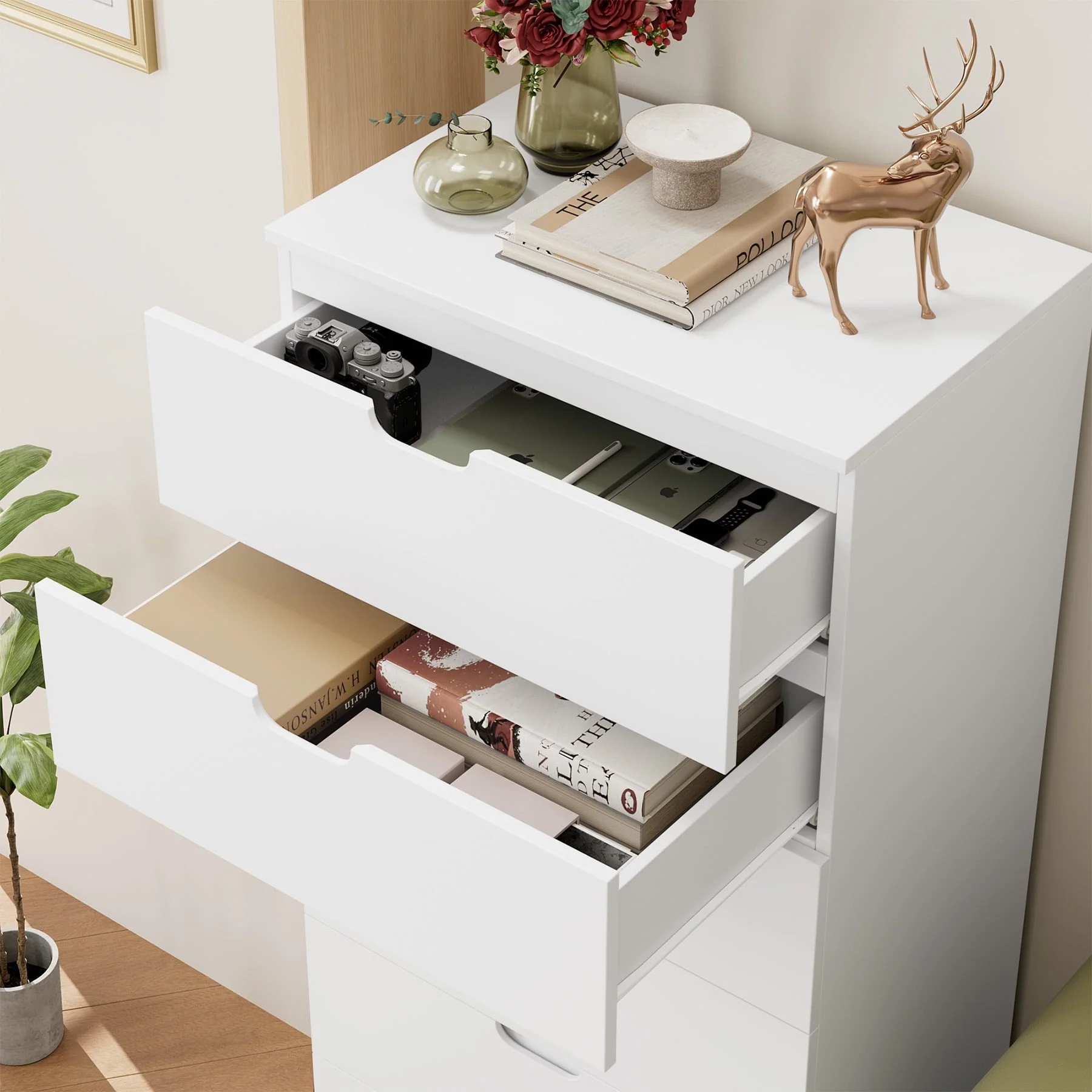 Homfa 6 Drawers Dresser, 47"H White Dresser, Modern Chest with Drawer for Bedroom - Image 6
