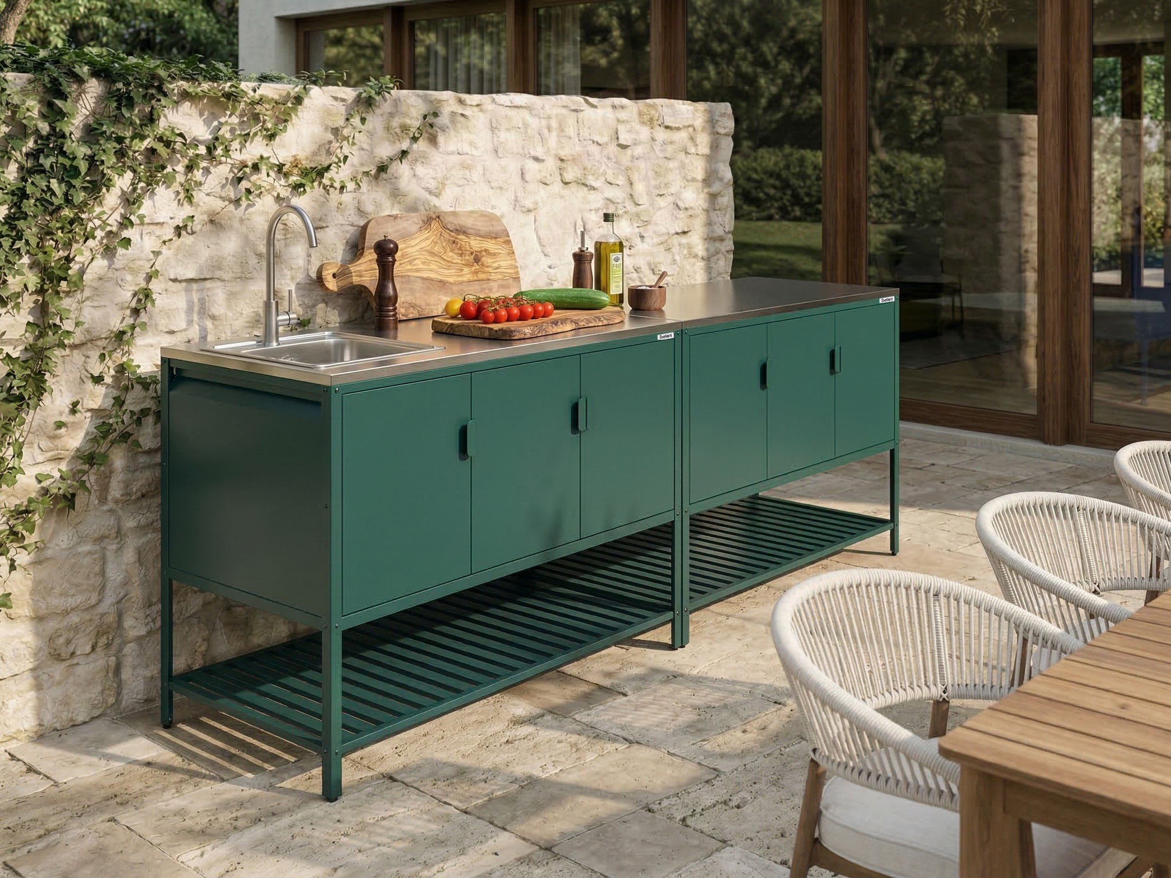 2 Piece Outdoor Kitchen Set with Sink MAENZA Metal Green