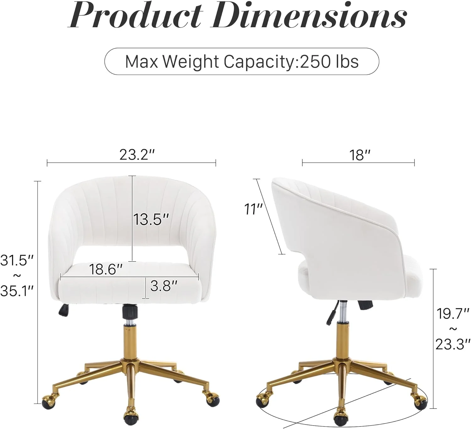 Home Office Swivel Desk Chair, Modern Velvet Vanity Chair, Height Adjustable Armchair with Gold Base, Ergonomic Office Chair for Task Study Computer Room, Beige - Image 5