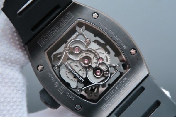Replica Richard Mille RM038 PVD Black Inner Bezel Skeleton Dial Black Rubber Strap Jap Quartz - Top club
