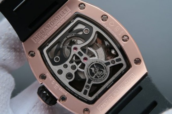 Replica Richard Mille RM057 Dragon Phoenix RG Case Diamonds Bezel RG Dial Black Rubber Strap - Top club