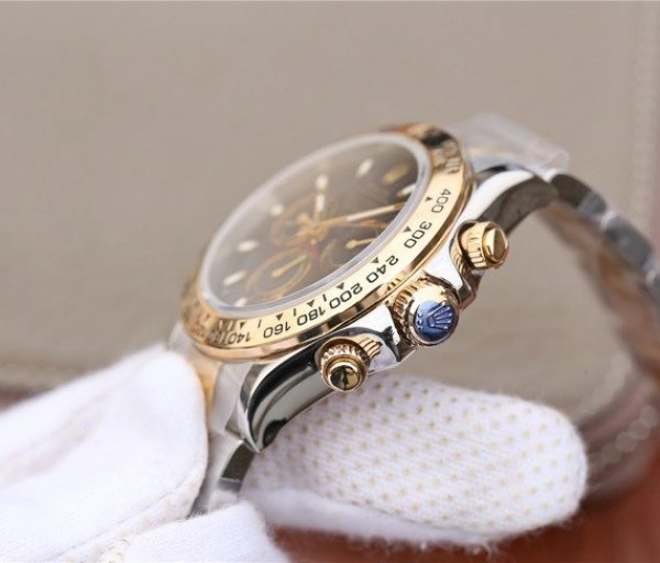 Replica Rolex Daytona 116523 Thick YG Wrapped Black Dial Sticks Markers SS/YG Bracelet A7750 - Elite Watch Atelier