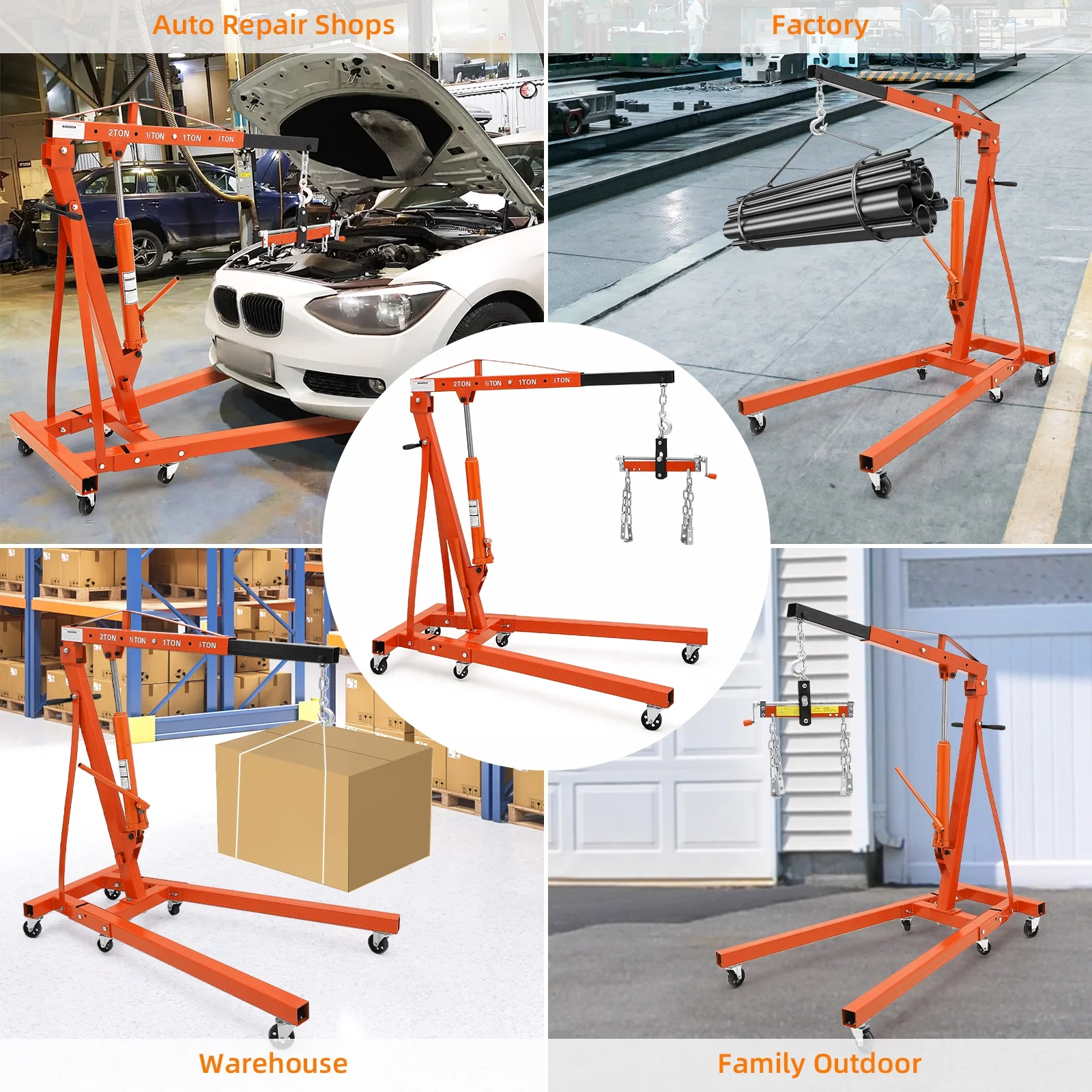 JoanKaren Hydraulic Engine Hoist,4400lbs Max Weight,Folding Engine Lift Shop Crane with Lever and 6 Steel Caster Wheels,Yellow - Image 15