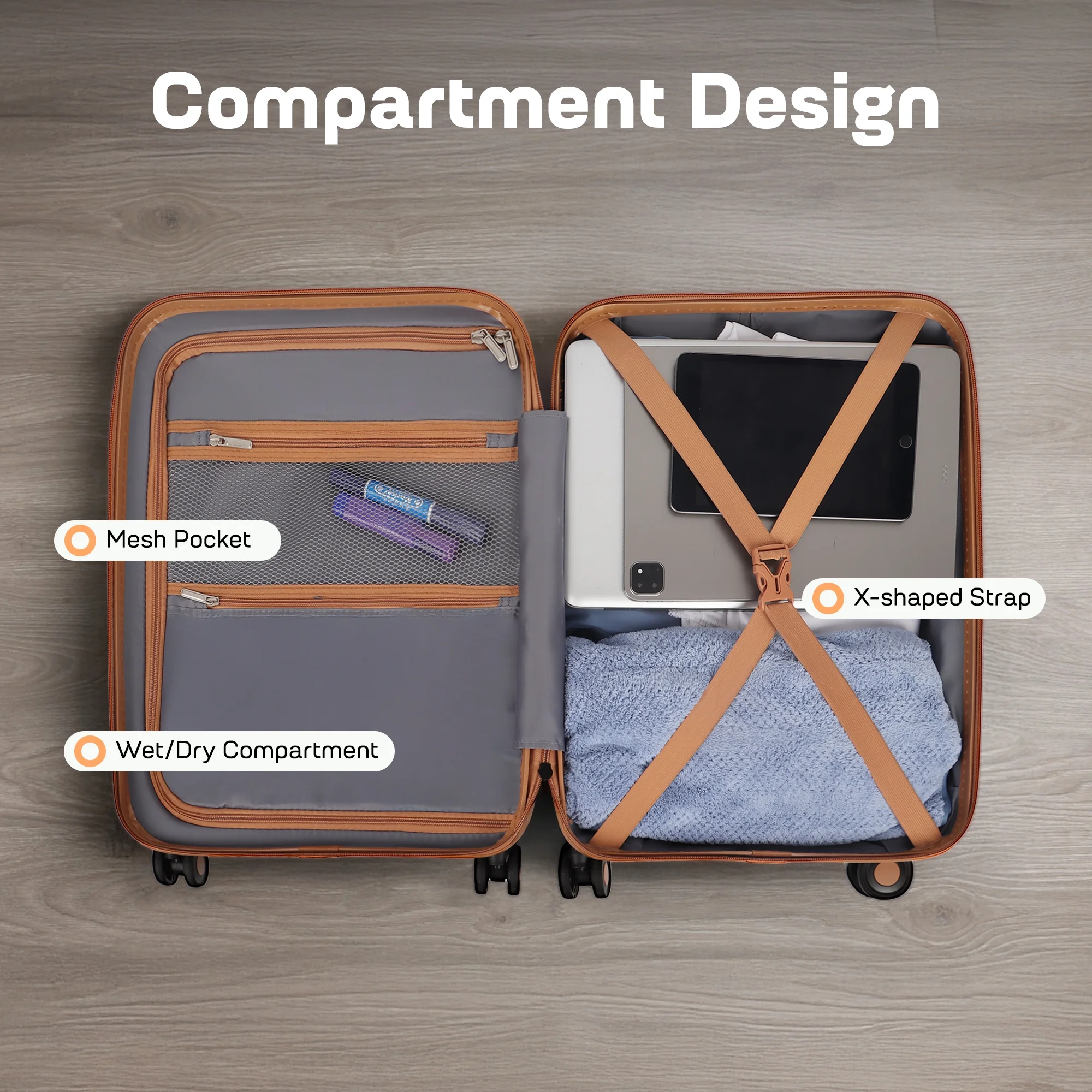 Carry On Luggage 22 x 14 x 9 Airline Approved Lightweight Hardside Spinner Luggage with TSA Lock and Laptop Compartment, Beige, CY2431 - Image 7