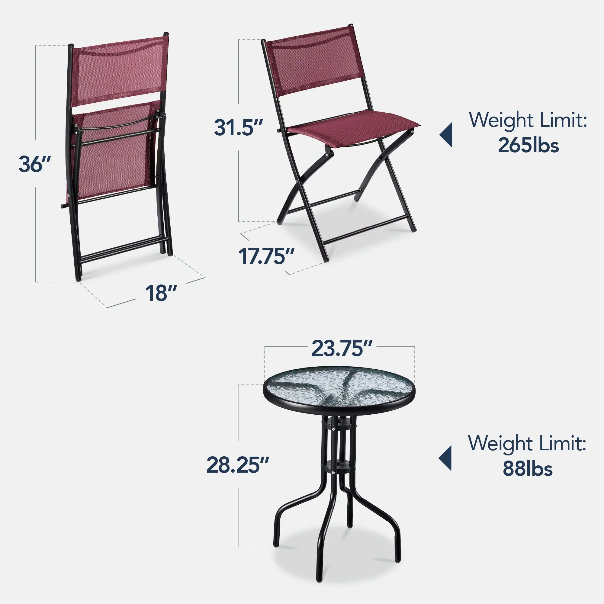 Best Choice Products 3-Piece Patio Bistro Dining Set With Glass Tabletop And Folding Chairs - Gray - Image 30 Best Choice Products 3-Piece Patio Bistro Dining Set With Glass Tabletop And Folding Chairs - Gray - Image 30