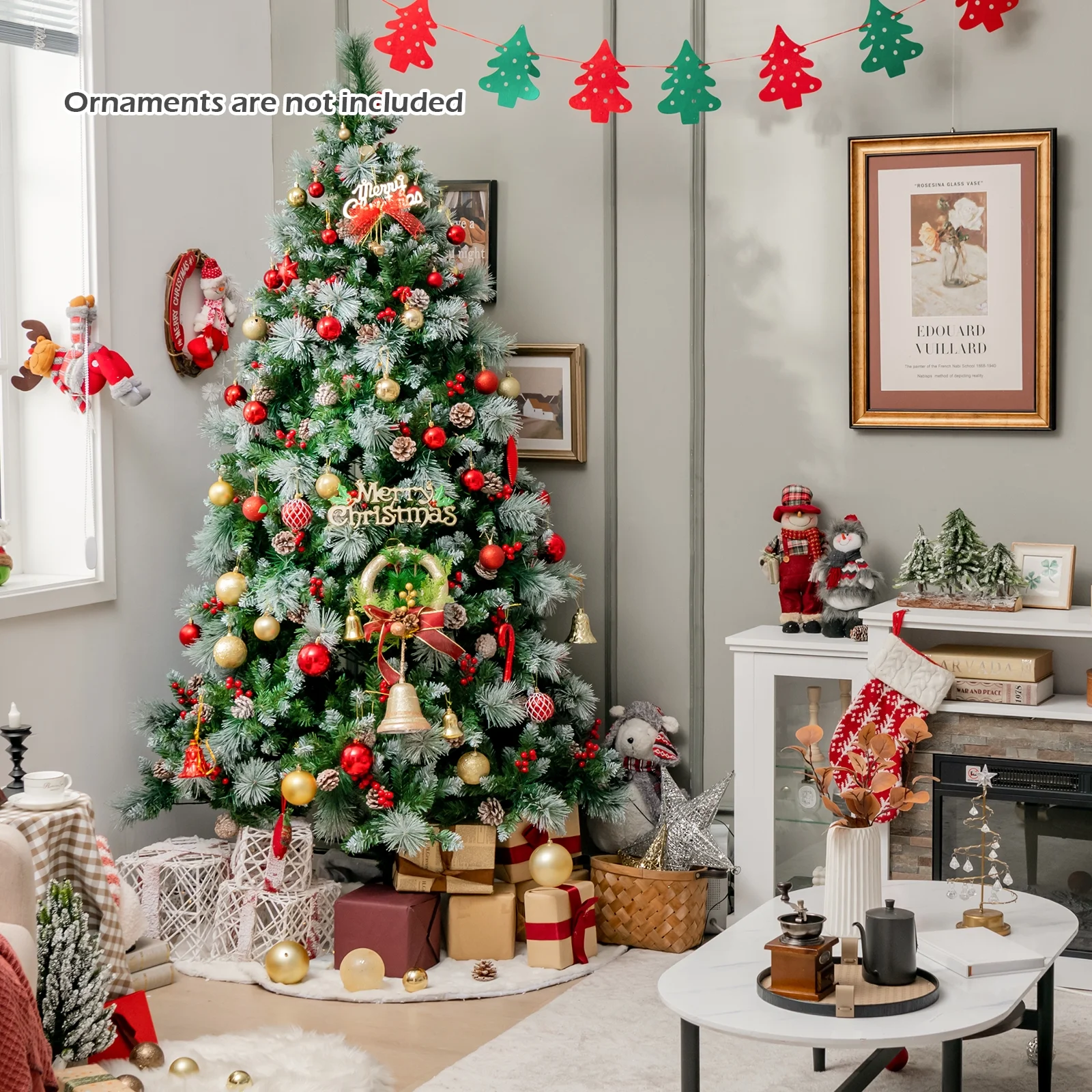 Costway 7 FT Pre-Lit Artificial Christmas Tree Hinged with Pine Needles 400 LED Lights - Image 9