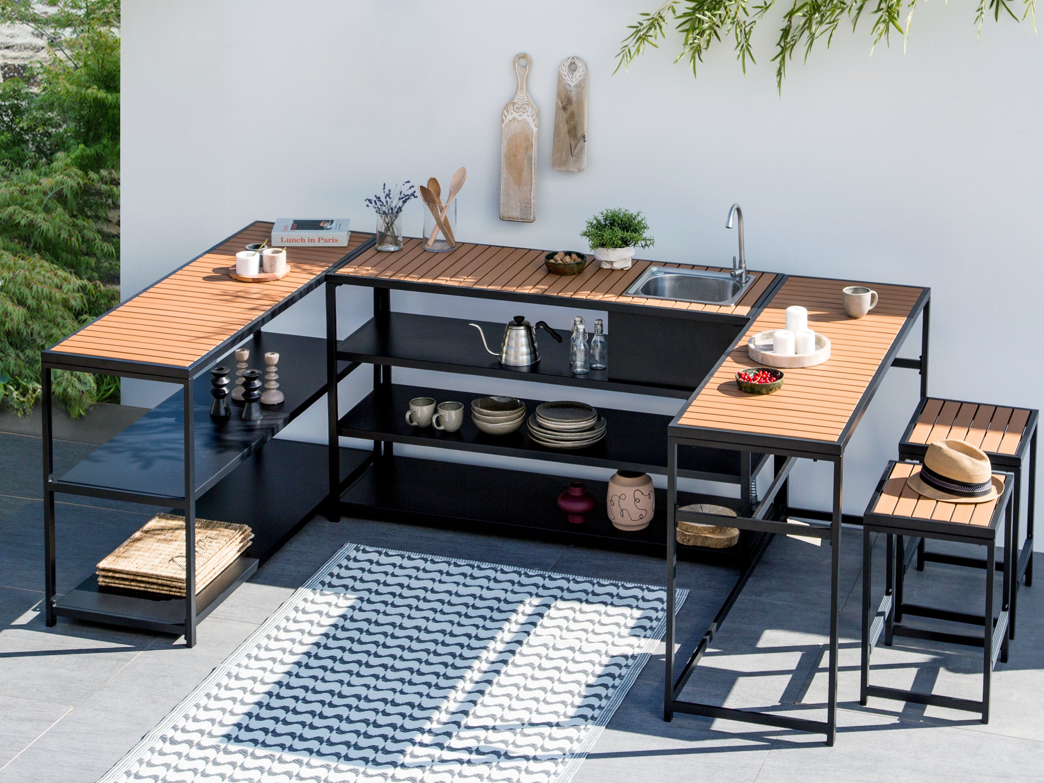 Outdoor Kitchen Set with Sink AVETRANA Metal Black