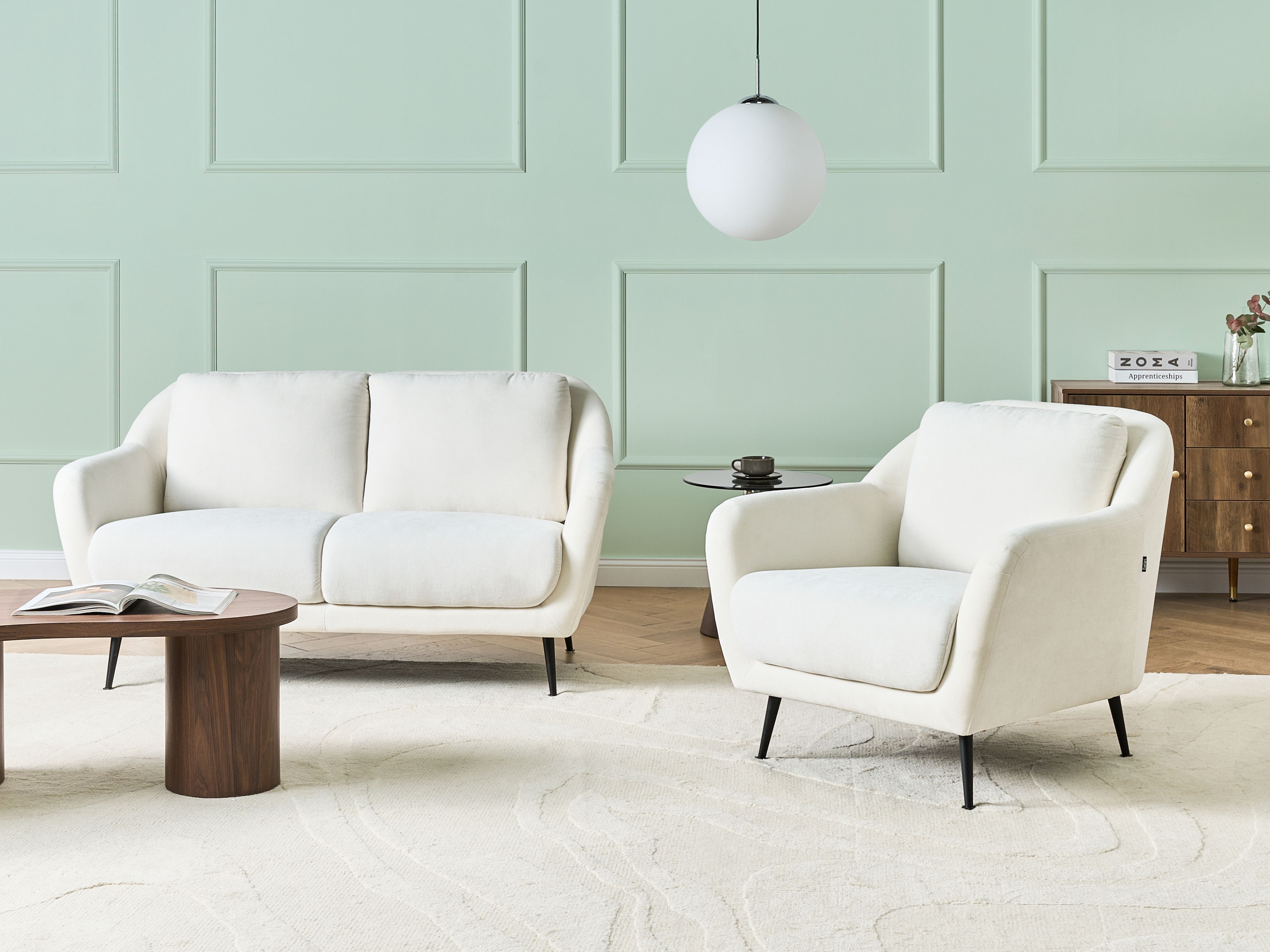 Living Room Set 3 Seater EIBY Chenille White