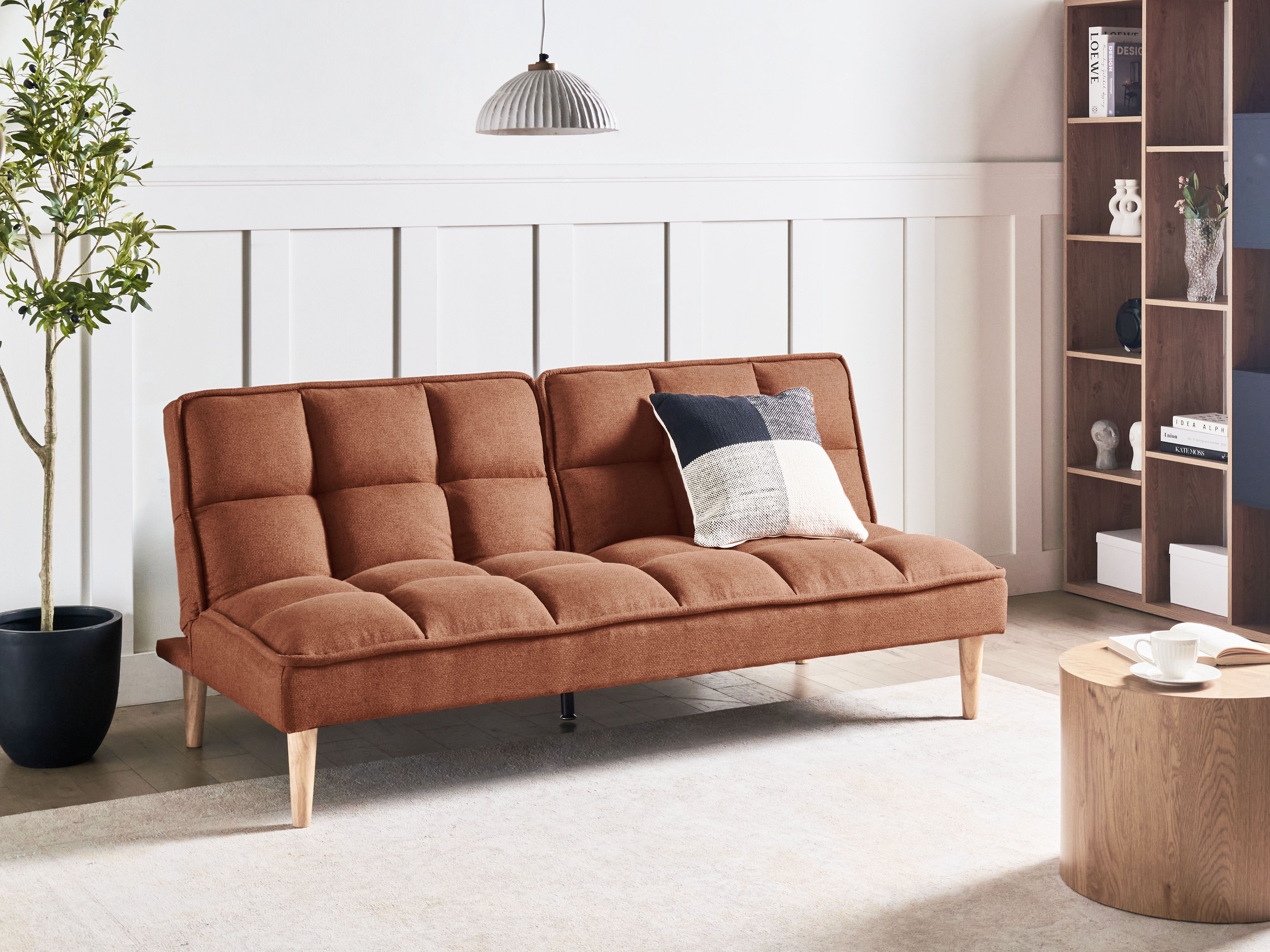 Sofa Bed 3 Seater SILJAN Fabric Golden Brown