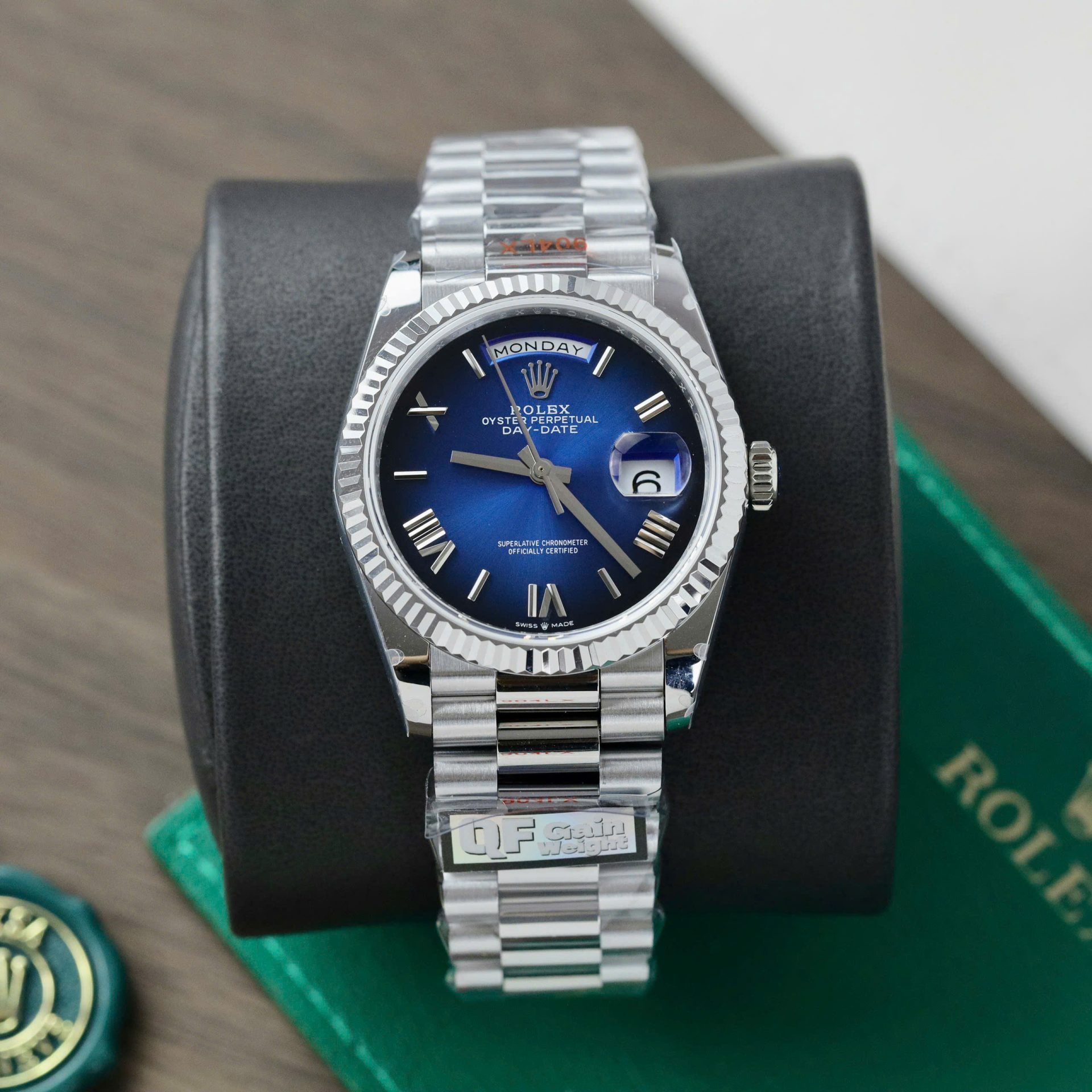 Rolex Day-Date 128236 Best Replica Watch Dial Blue Weight 158gram QF Factory 36mm - Elite Watch Atelier