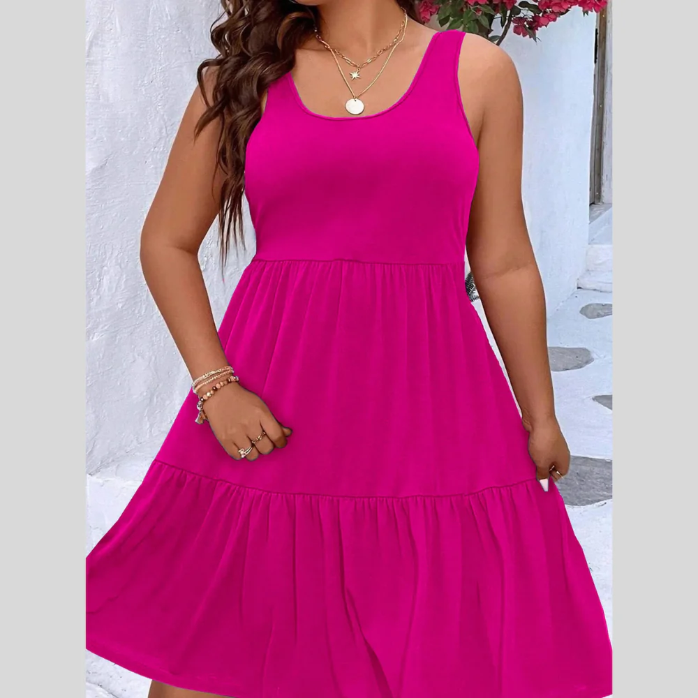 Plus Size Tiered Scoop Neck Tank Dress - ZKZOOK