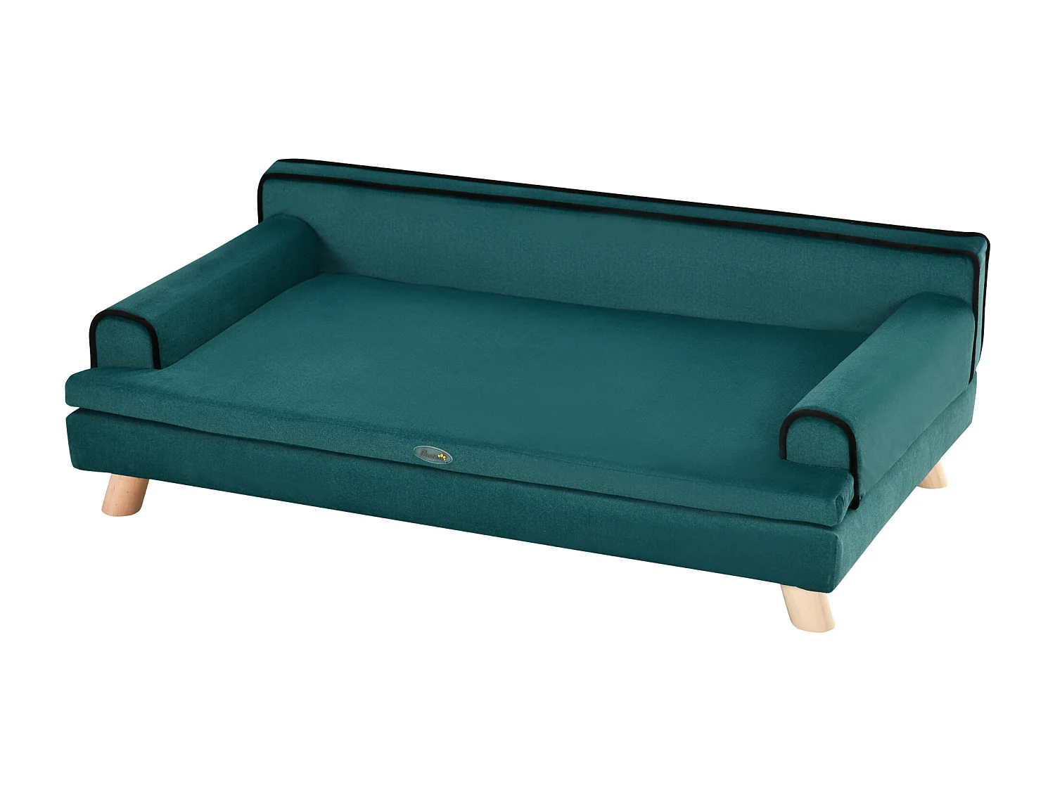 Canapé chien lit pour chien design scandinave coussin moelleux piètement bois dim. 100L x 62l x 32H cm polyester bleu canard