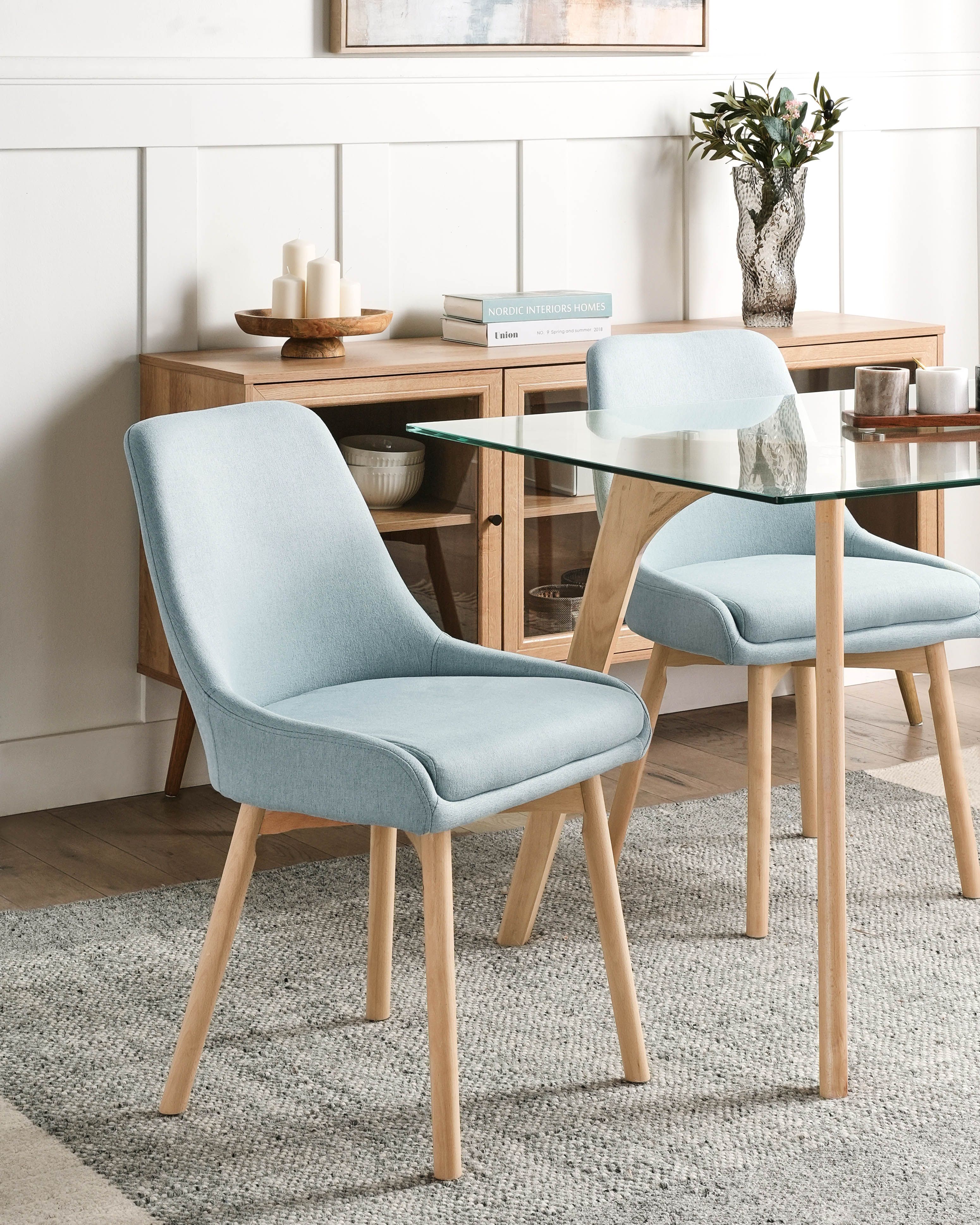 Set of 2 Dining Chairs MELFORT Fabric Light Blue