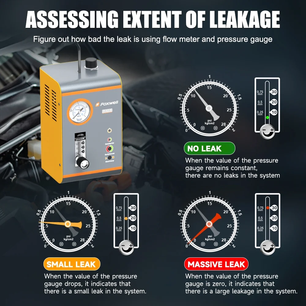 FOXWELL SD203 Automotive Smoke Machine with Pressure Gauge & Flow Meter, All Systems EVAP Vacuum Leak Detector - Image 9