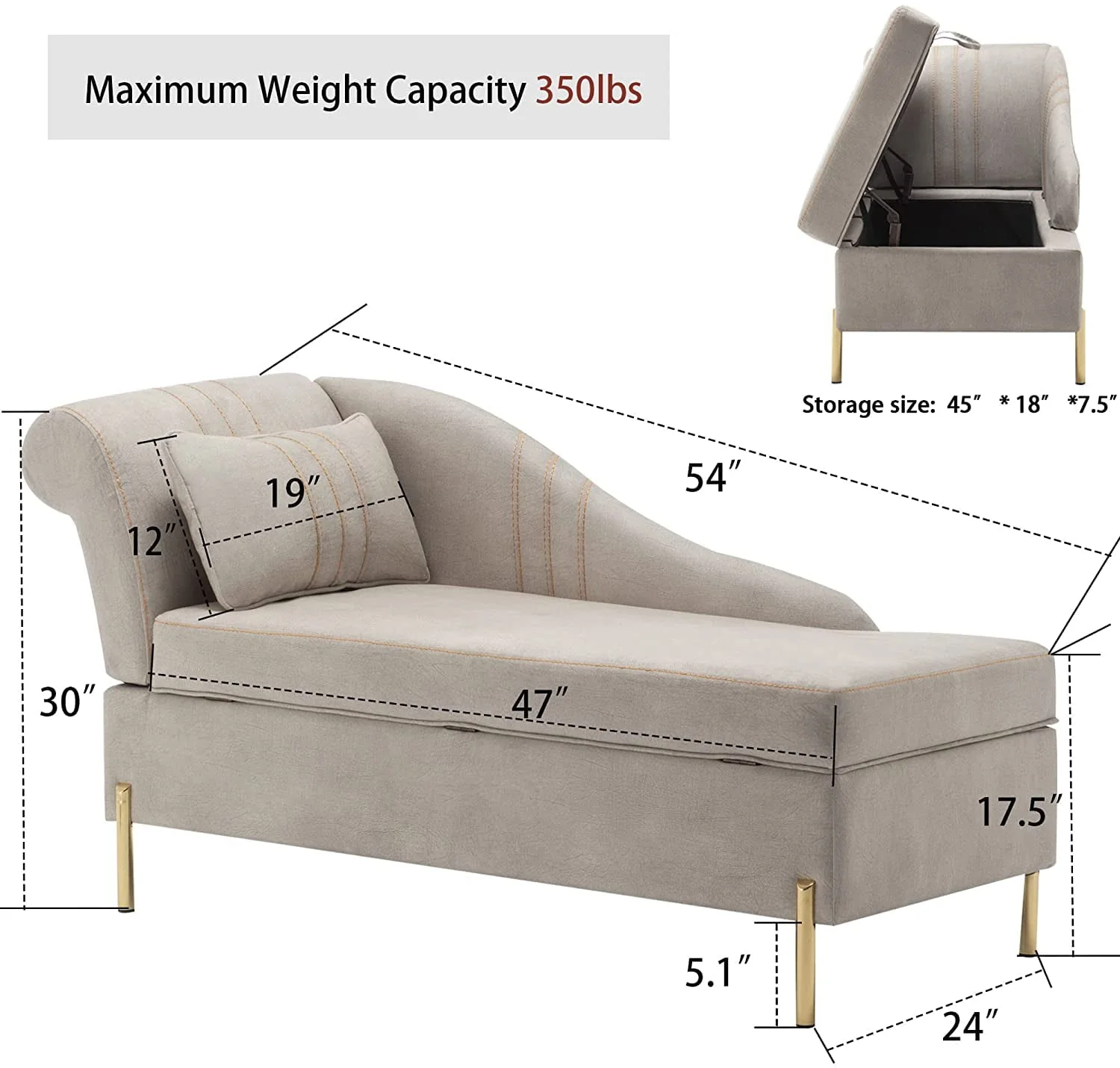 Andeworld Chaise Lounges Indoor Chair, Modern Upholstered Tufted Chaise Lounge Chair Indoor Faux Suede Sofa Recliner Couch for Bedroom Office Living Room Left Arm Facing Chaise Lounge(Khaki) - Image 6