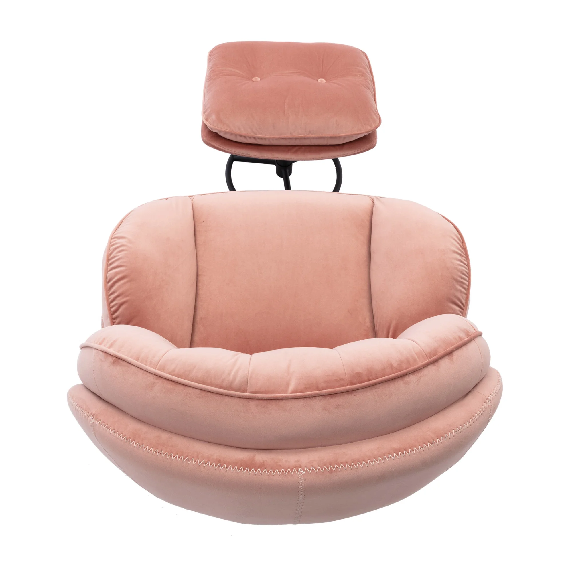 Velvet Swivel Accent Chair with Ottoman Set, Modern Tufted Armchair with Footrest for Living Room Reading TV Chairs for Adults, Comfy Chaise Lounge Chairs with 360 Degree Swiveling for Bedroom, Pink - Image 8