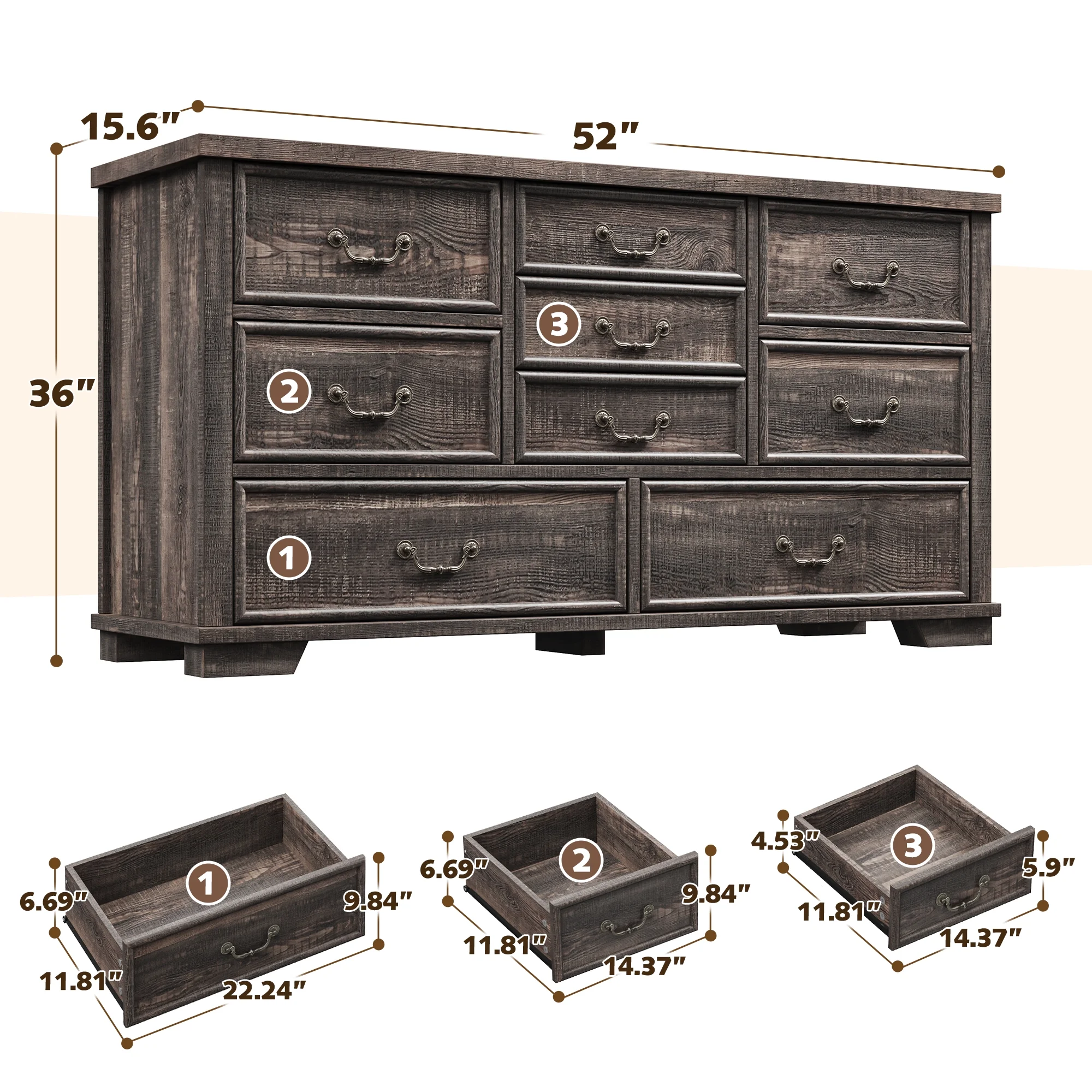 EnHomee Wood Dressers for Bedroom with 9 Drawers White Dresser Chest of Drawers for Living Room - Image 21