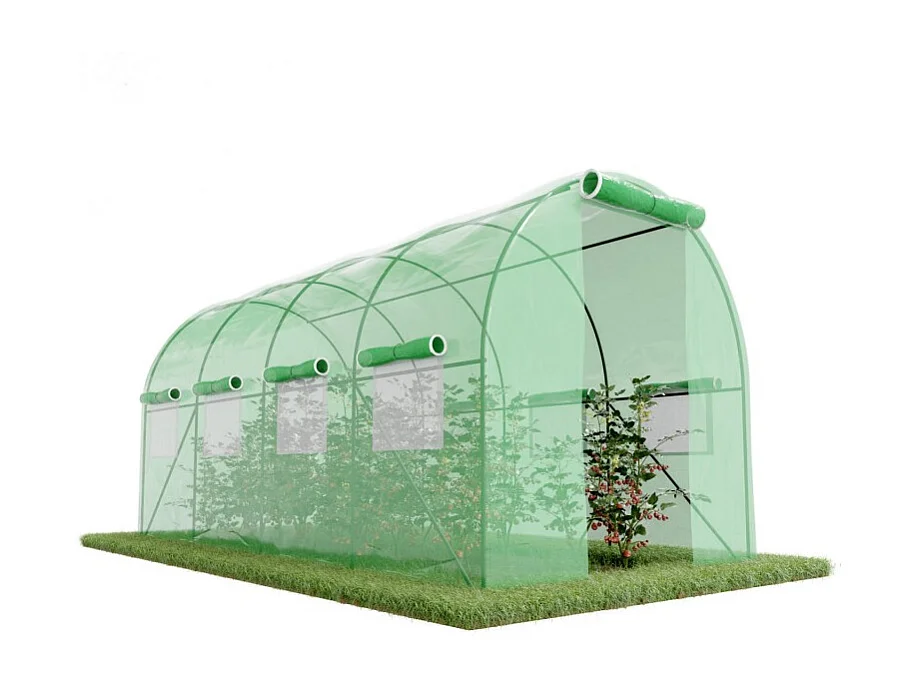 Serre de Jardin Tunnel 8m² - bâche armée - avec fenêtres latérales et porte zipée