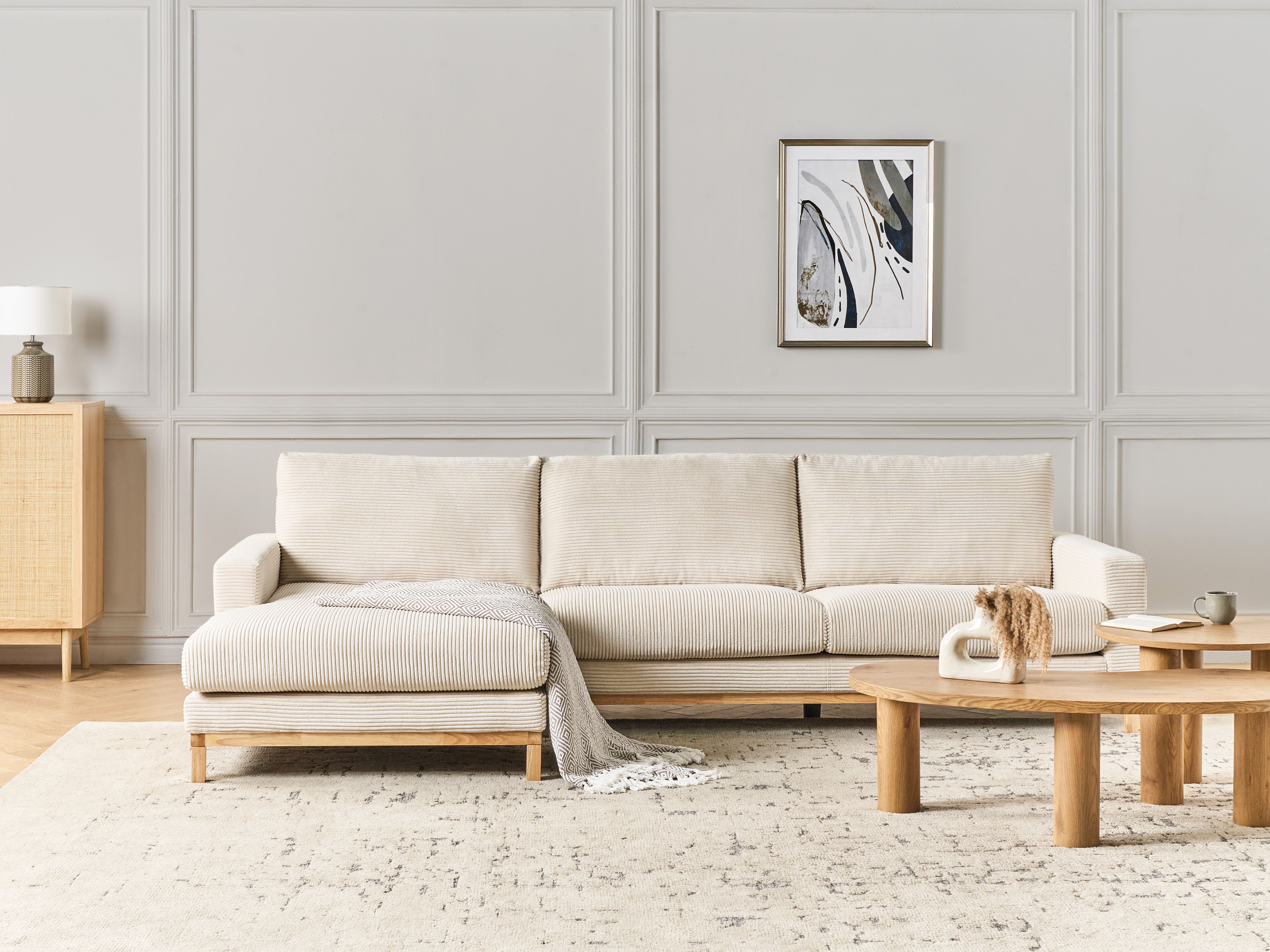 Corner Sofa 4 Seater SIGGARD II Corduroy Light Beige Right Hand