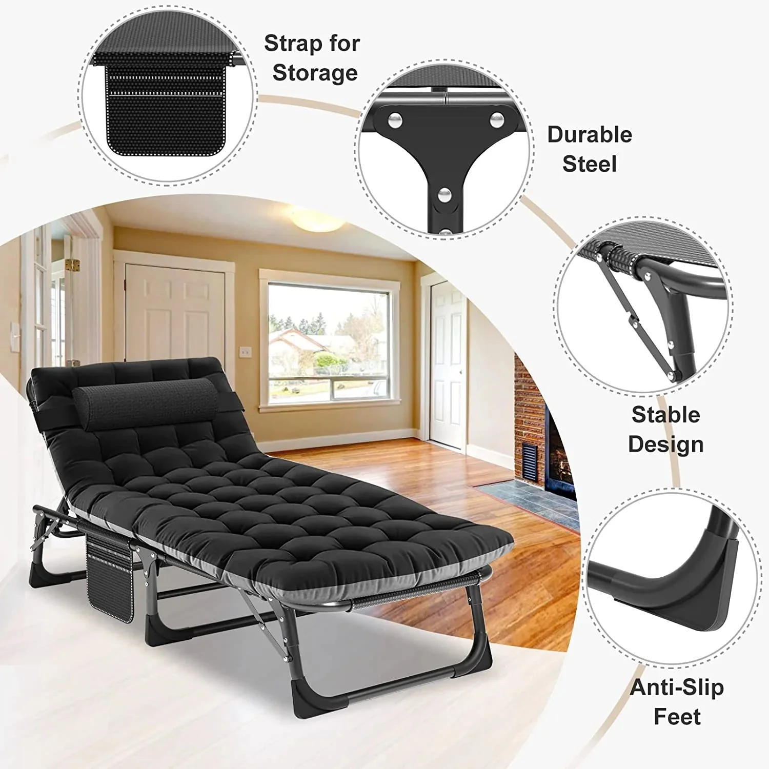 Slsy 5-Position Adjustable Folding Lounge Chair And Cot - 75.2" x 25.6" x 11.8" - Image 122 Slsy 5-Position Adjustable Folding Lounge Chair And Cot - 75.2" x 25.6" x 11.8" - Image 122