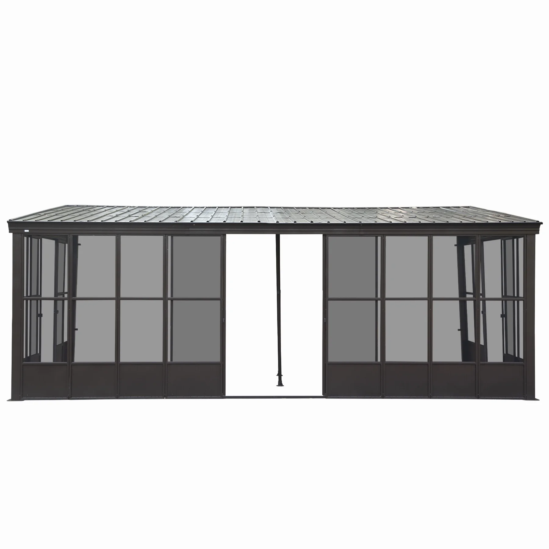 TOTAL Outdoor 10'x12' All-Season Sunroom Gazebo with Steel Roof, PVC Screen, Front & Side Door, Brown - Image 40